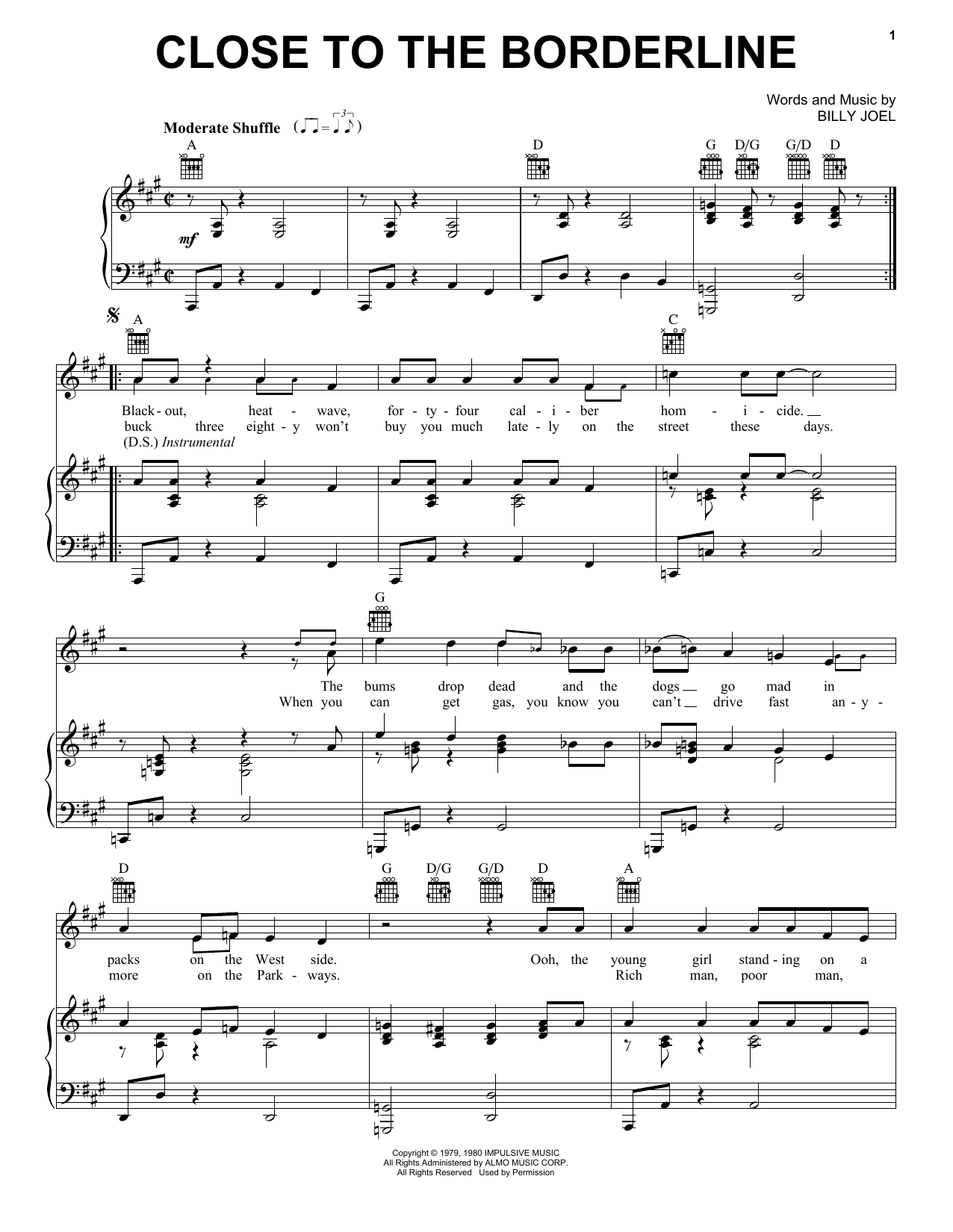 Download Billy Joel Close To The Borderline Sheet Music