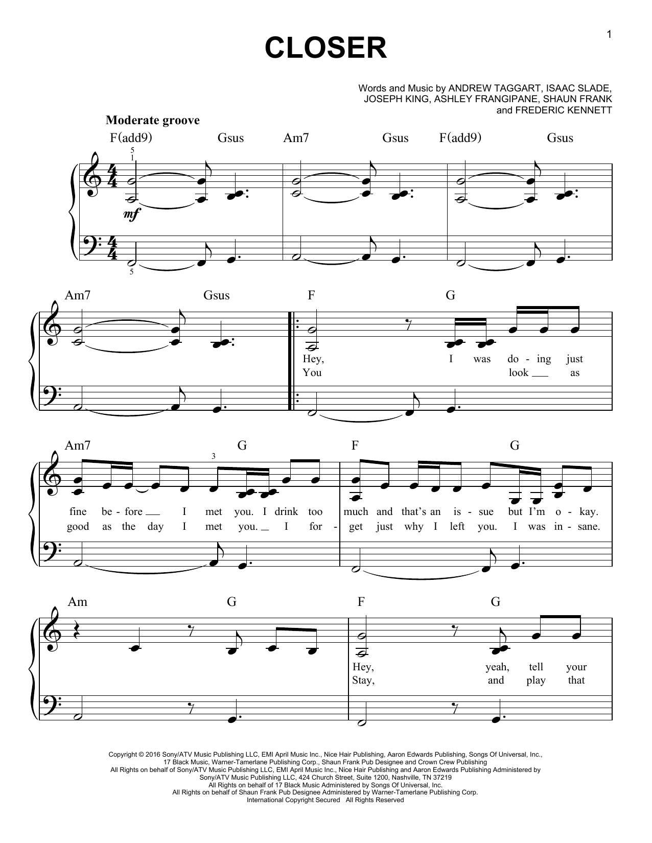 Download The Chainsmokers Closer (feat. Halsey) Sheet Music