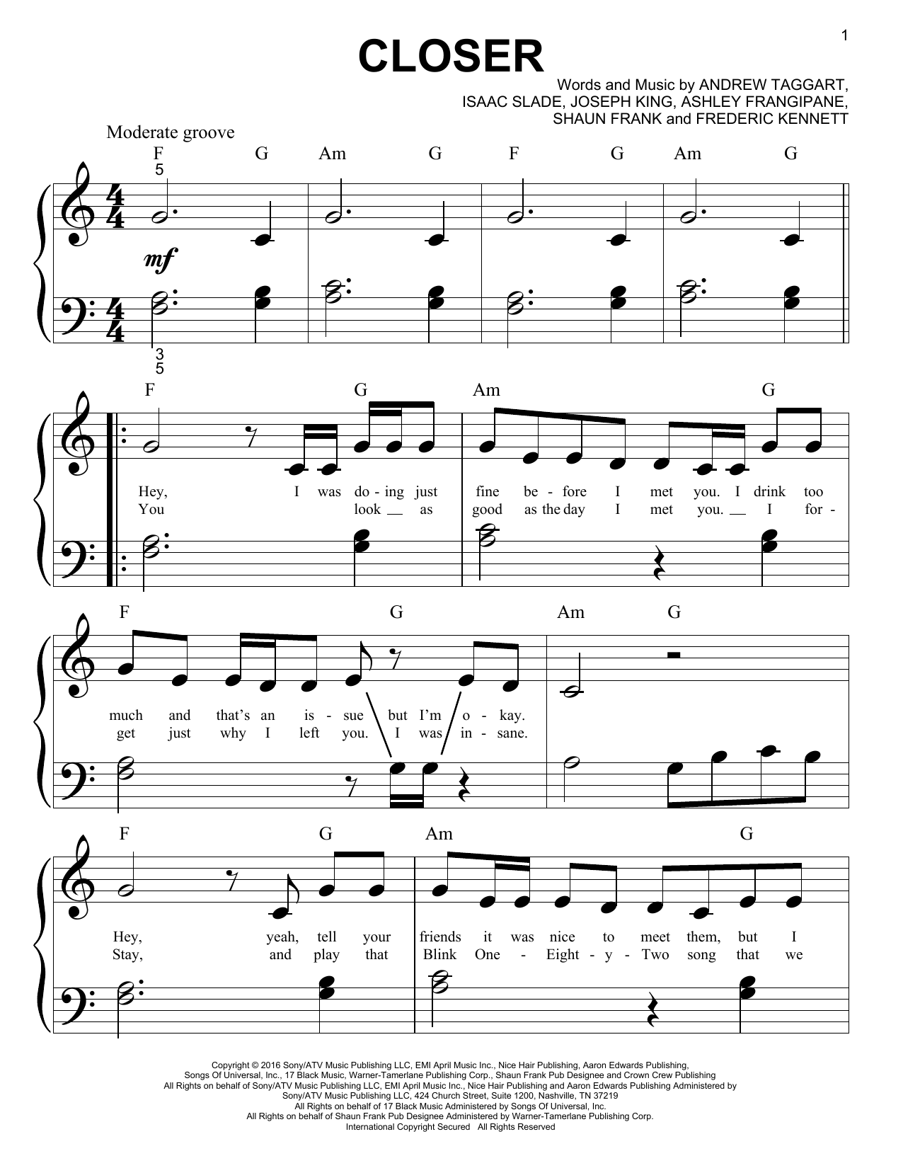 Download The Chainsmokers Closer (feat. Halsey) Sheet Music