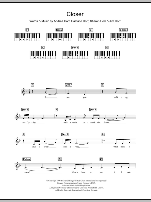 Download The Corrs Closer Sheet Music