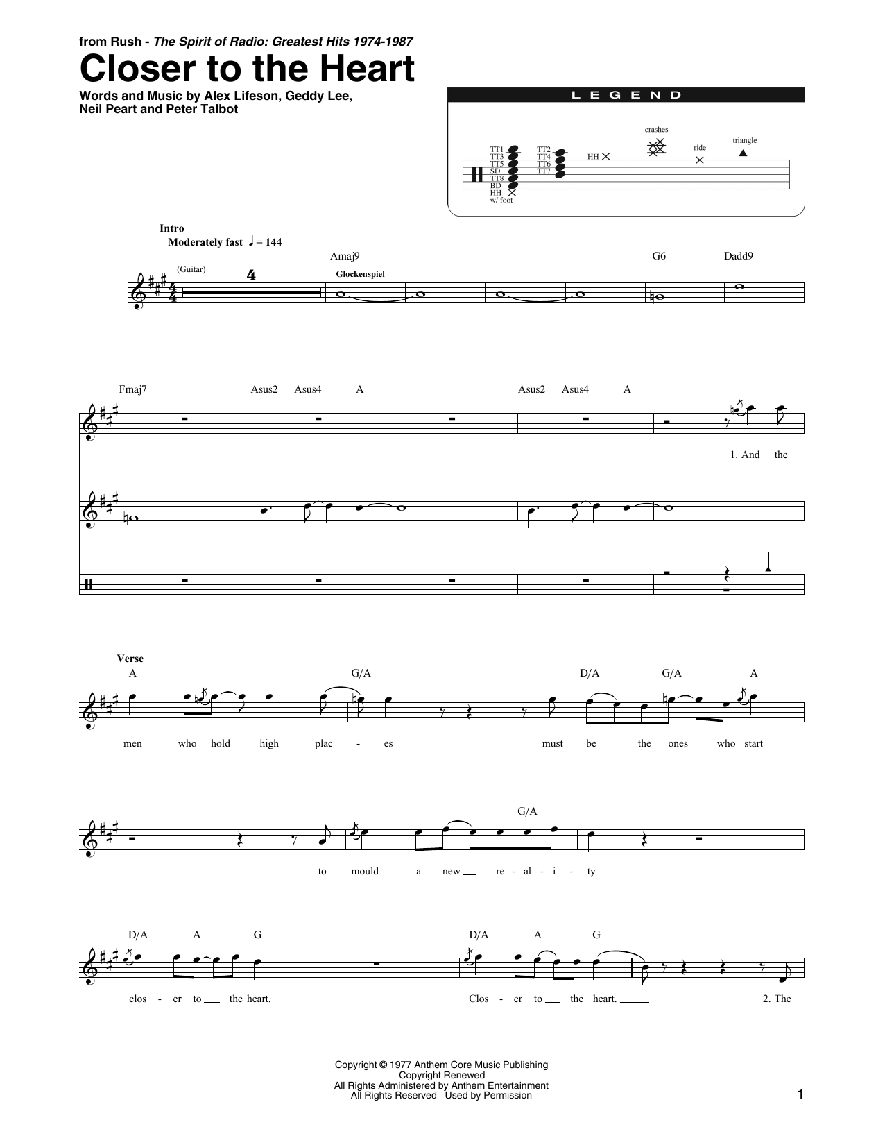 Download Rush Closer To The Heart Sheet Music