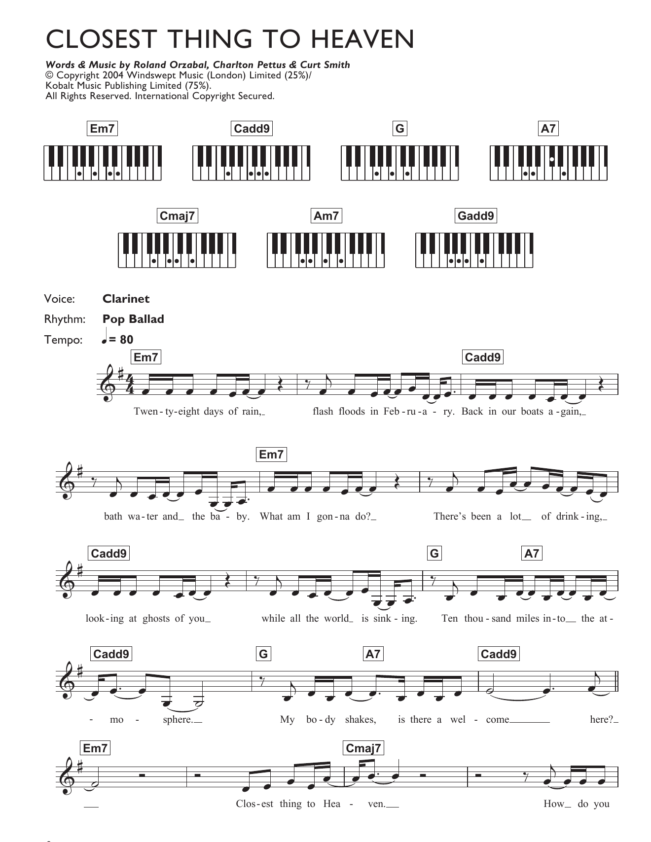 Download Tears for Fears Closest Thing To Heaven Sheet Music