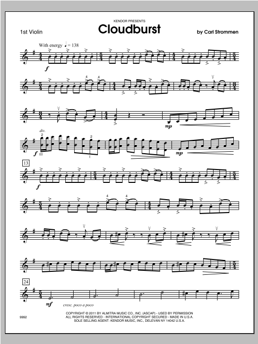 Download Strommen Cloudburst - Violin 1 Sheet Music