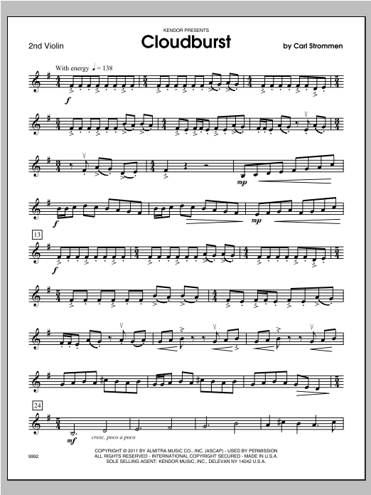Download Strommen Cloudburst - Violin 2 Sheet Music