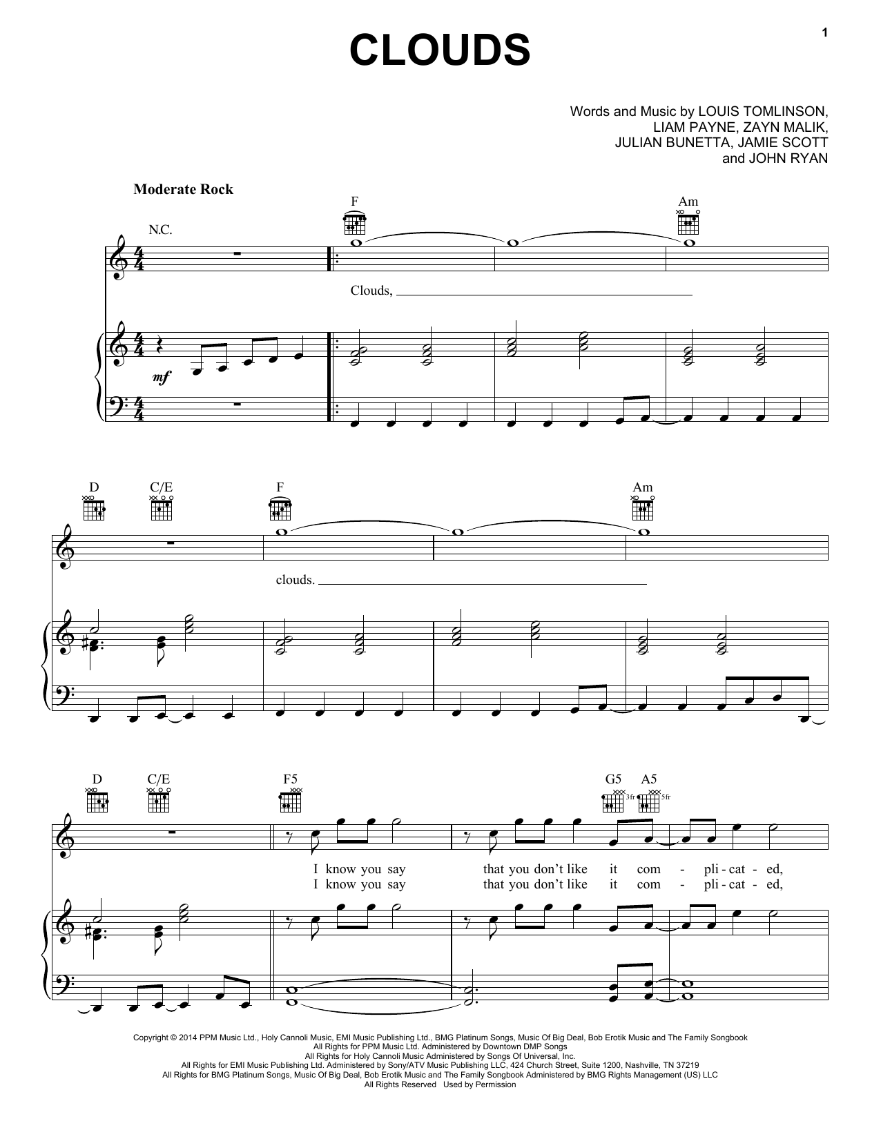 Download One Direction Clouds Sheet Music