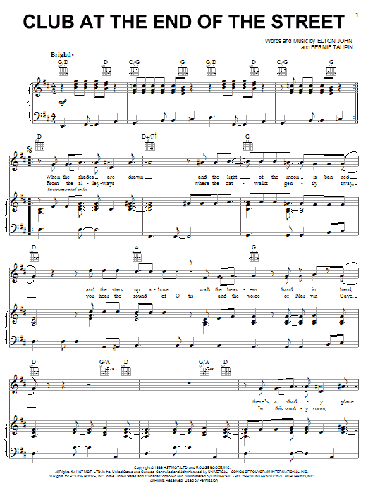 Download Elton John Club At The End Of The Street Sheet Music