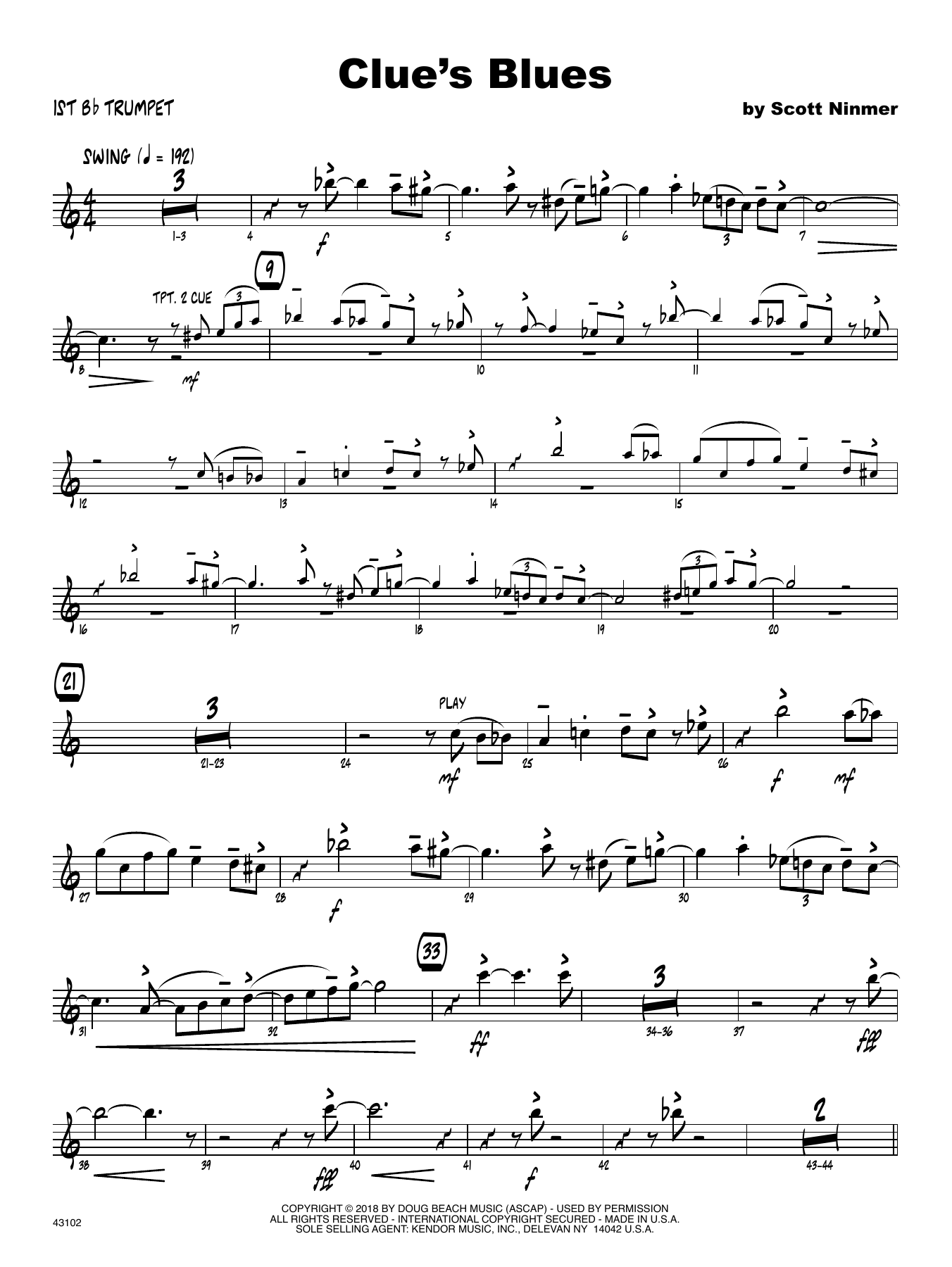 Download Scott Ninmer Clue's Blues - 1st Bb Trumpet Sheet Music