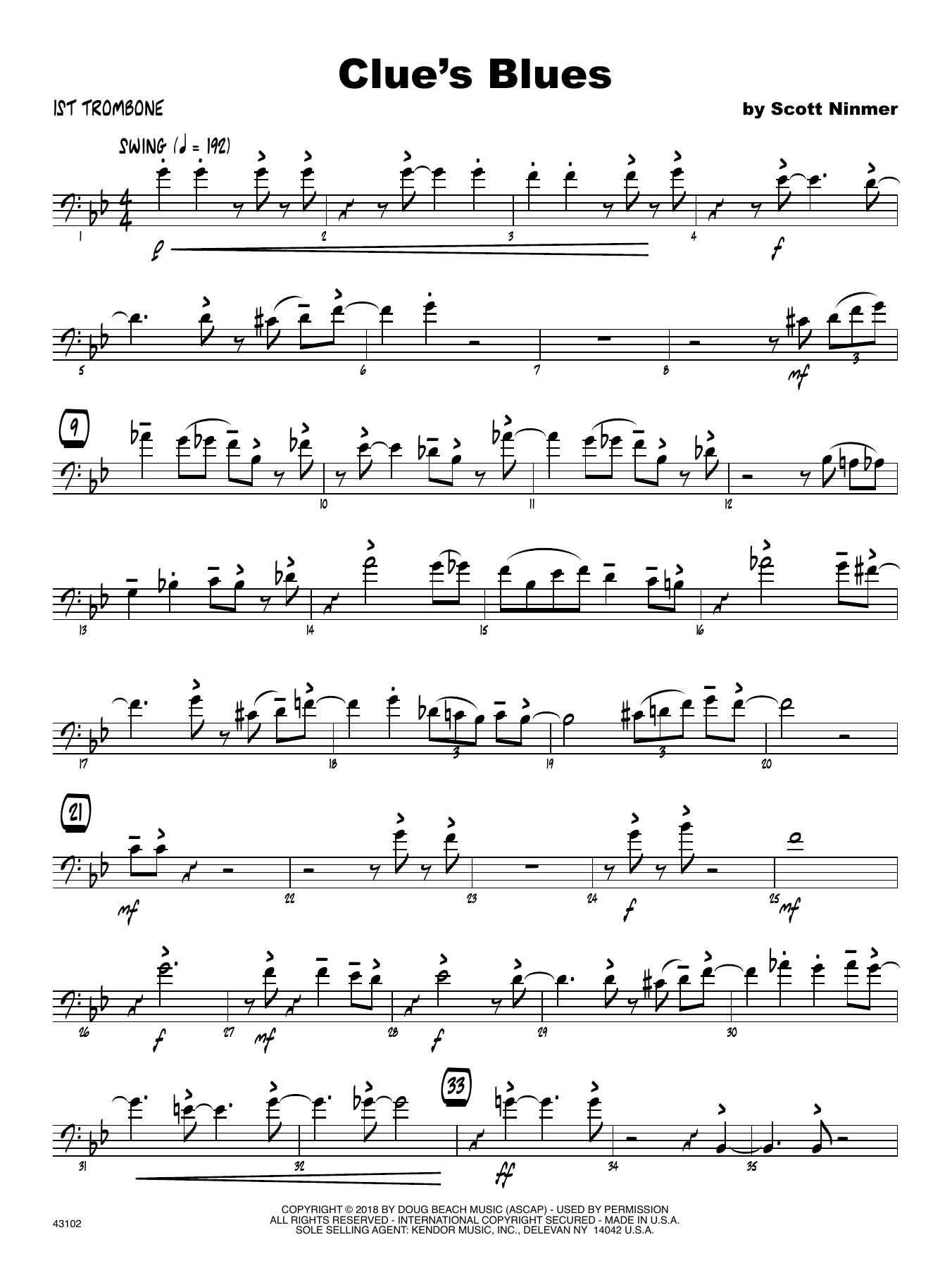 Download Scott Ninmer Clue's Blues - 1st Trombone Sheet Music