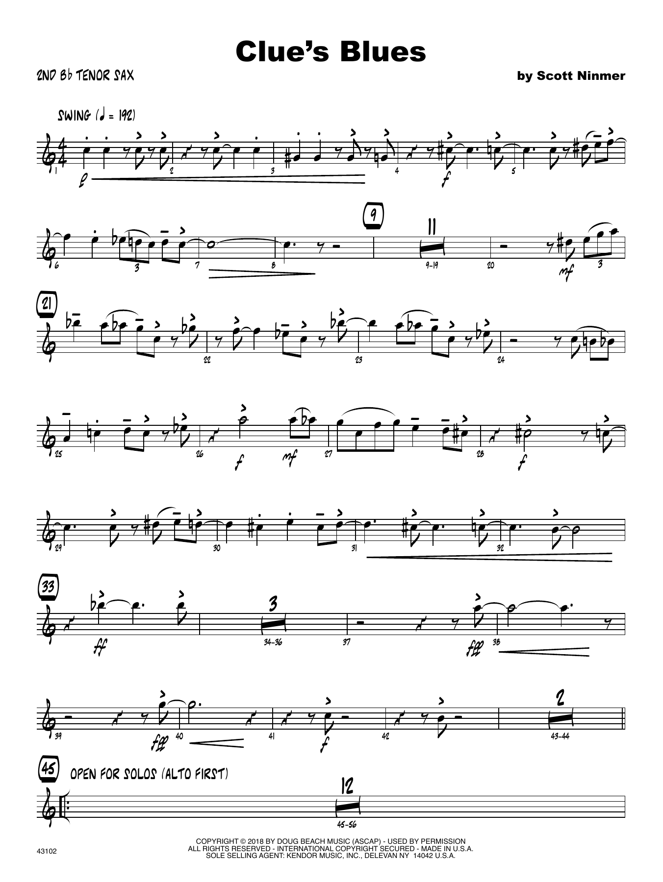 Download Scott Ninmer Clue's Blues - 2nd Bb Tenor Saxophone Sheet Music