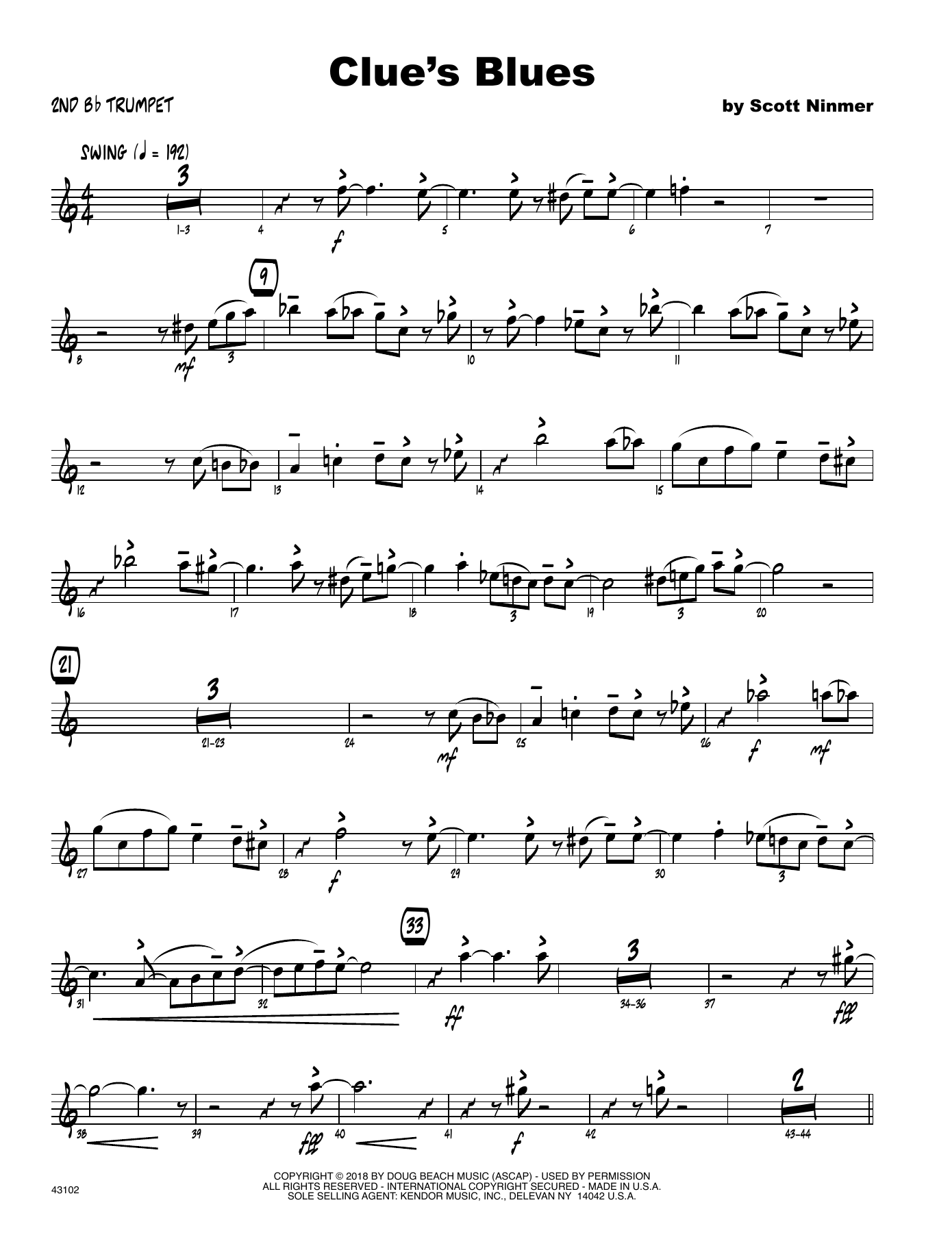 Download Scott Ninmer Clue's Blues - 2nd Bb Trumpet Sheet Music