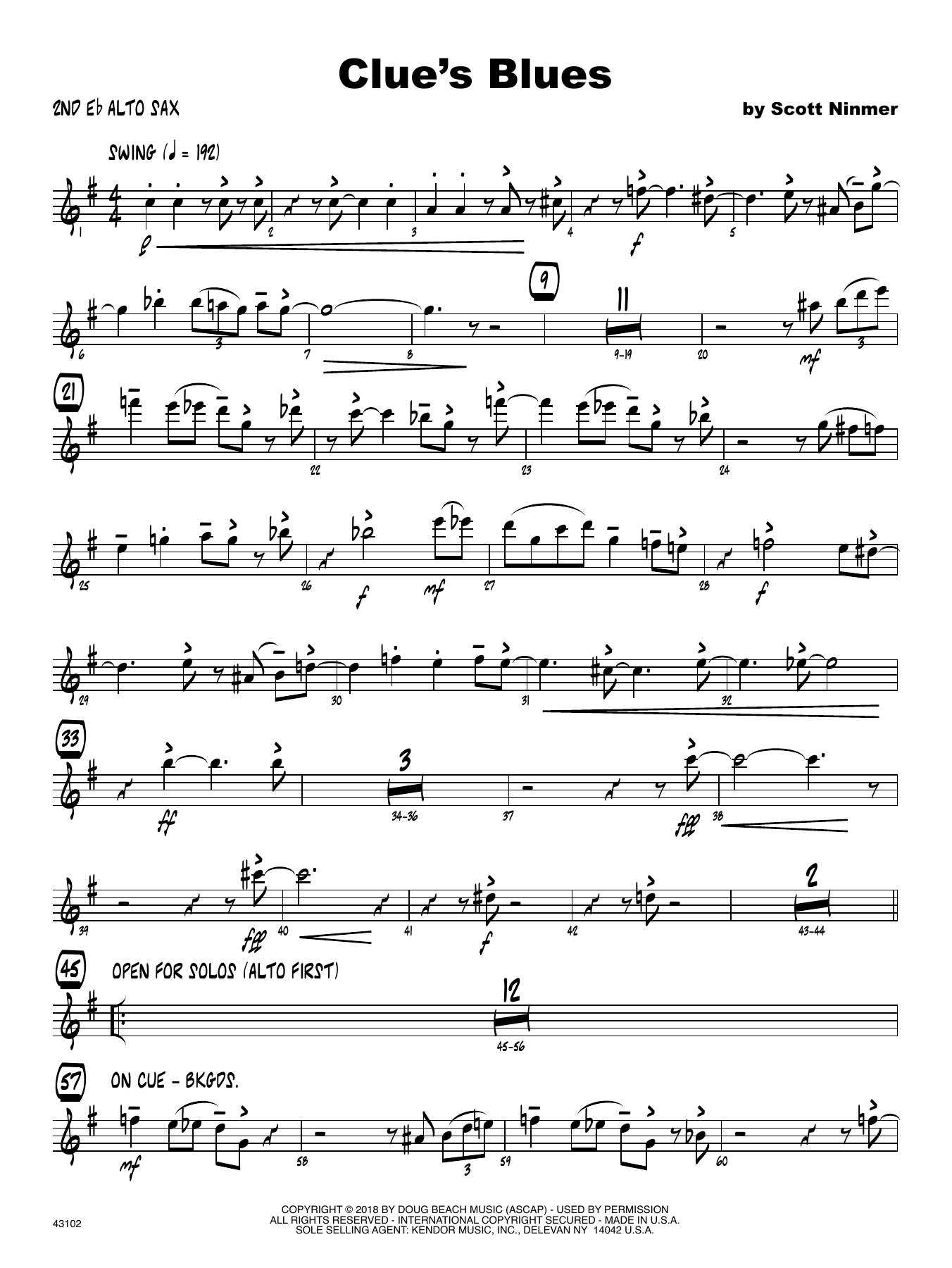 Download Scott Ninmer Clue's Blues - 2nd Eb Alto Saxophone Sheet Music