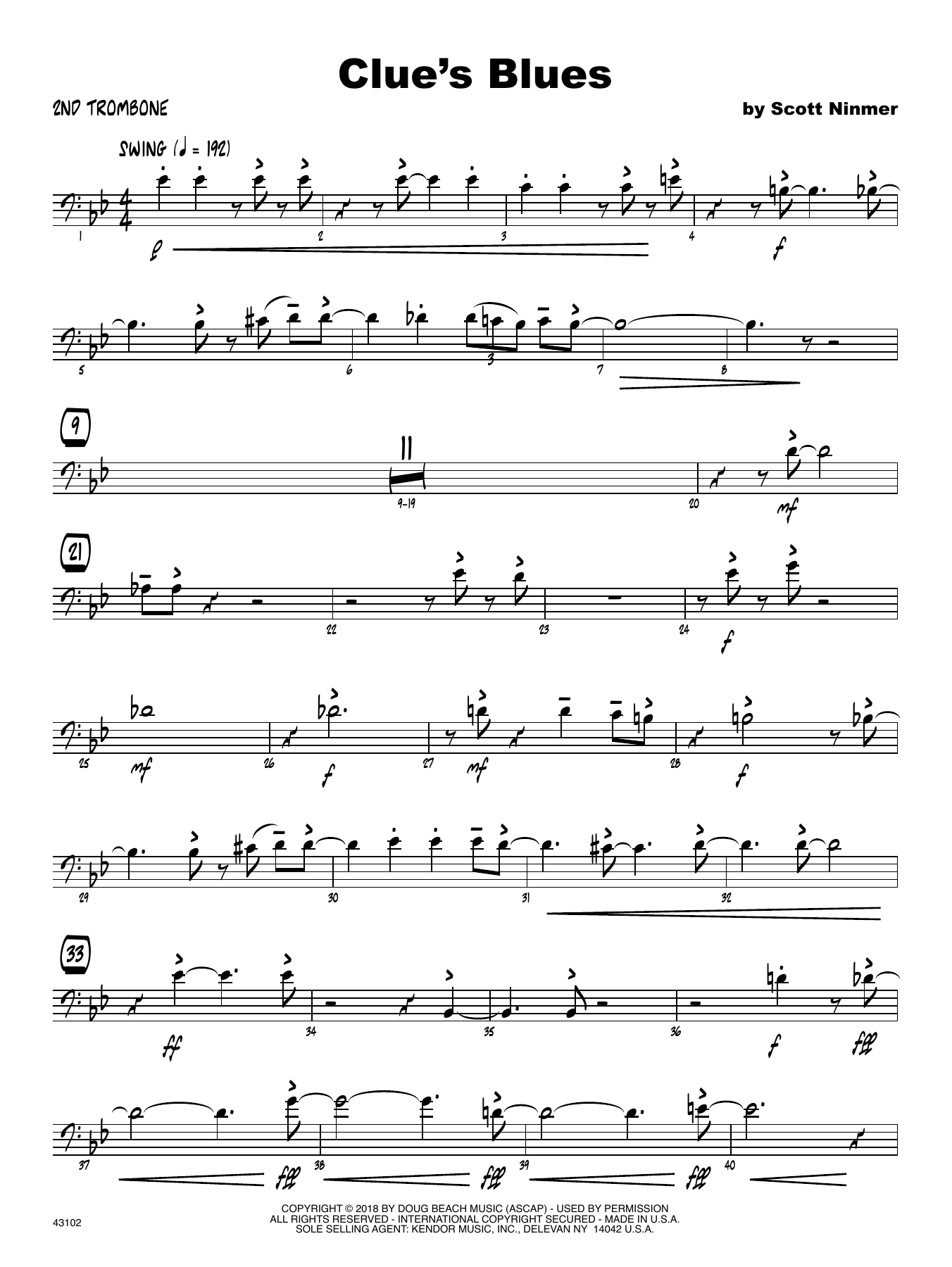 Download Scott Ninmer Clue's Blues - 2nd Trombone Sheet Music