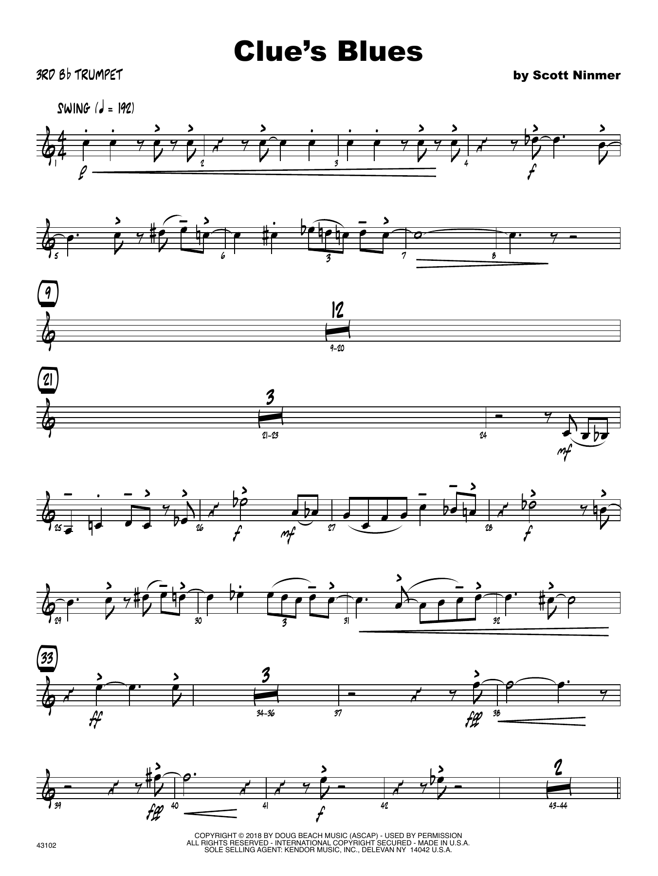 Download Scott Ninmer Clue's Blues - 3rd Bb Trumpet Sheet Music