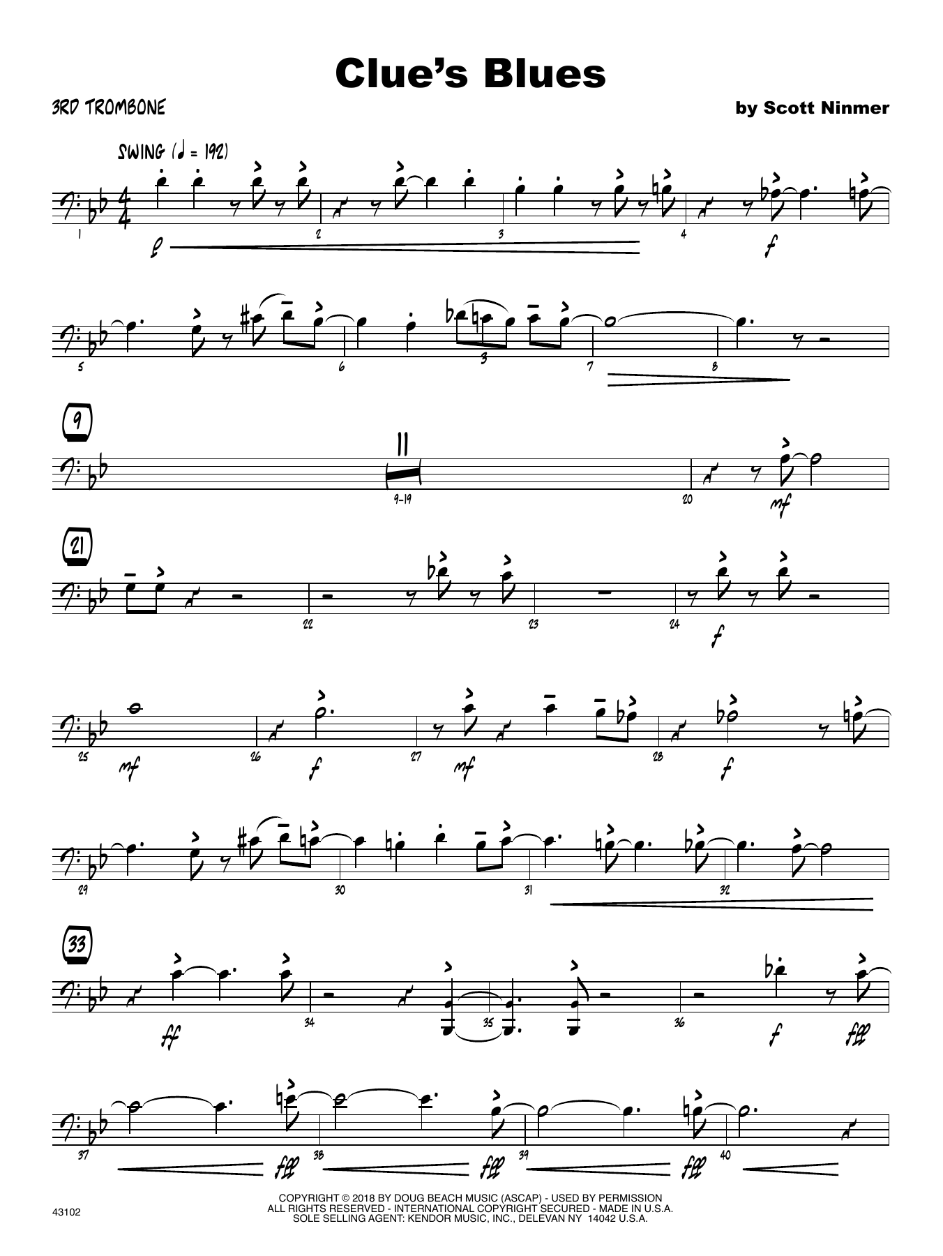 Download Scott Ninmer Clue's Blues - 3rd Trombone Sheet Music