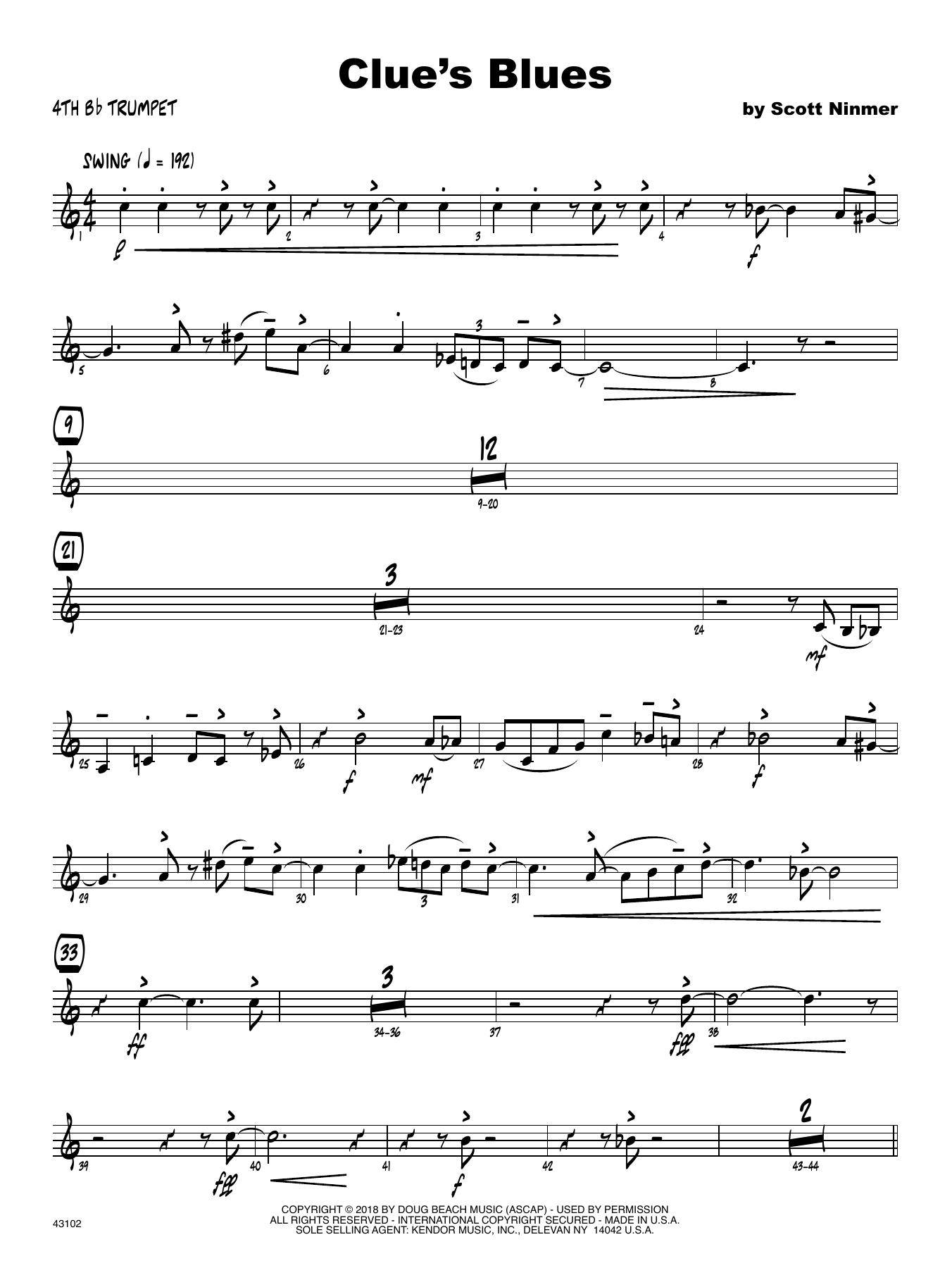 Download Scott Ninmer Clue's Blues - 4th Bb Trumpet Sheet Music