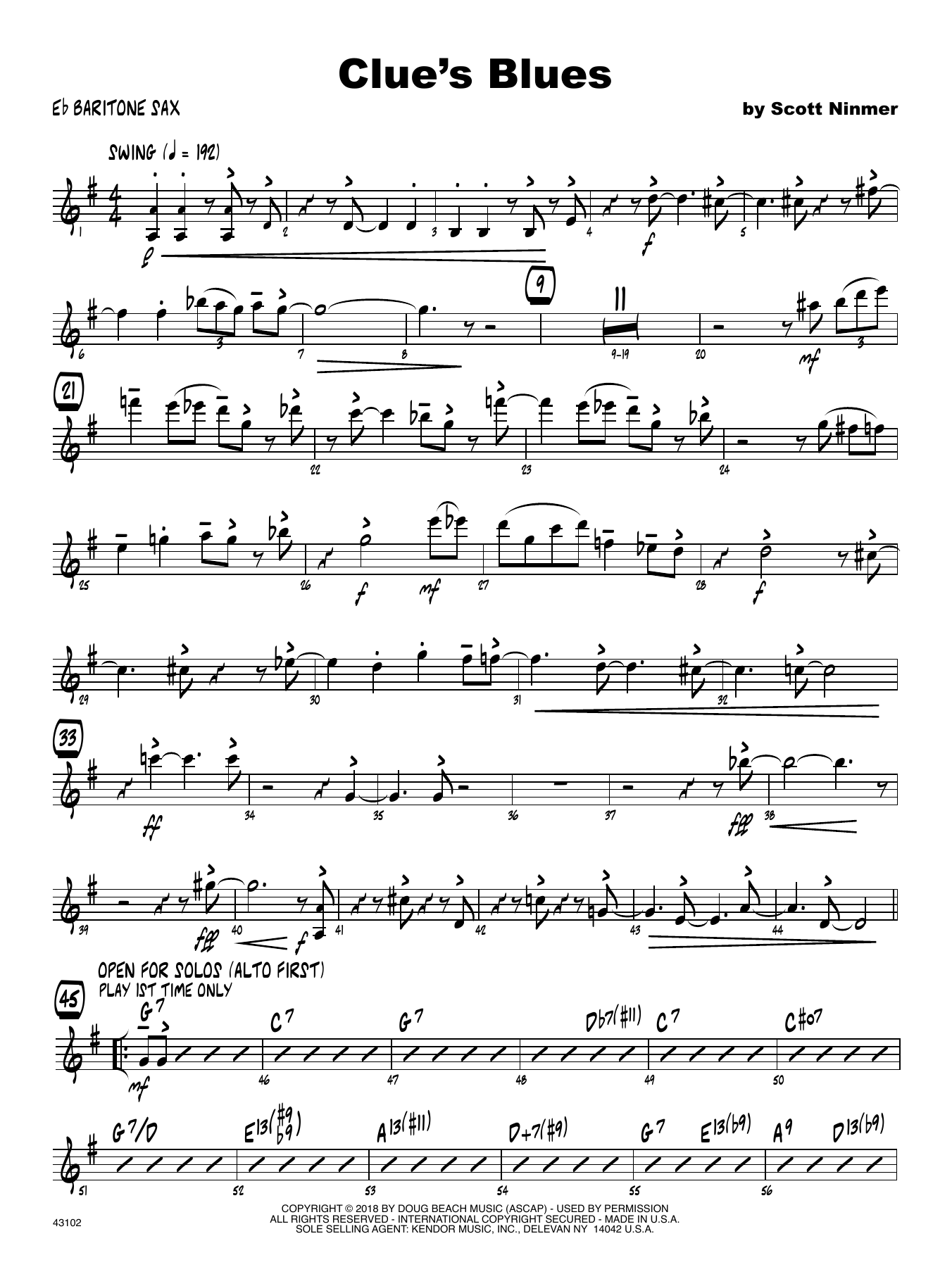 Download Scott Ninmer Clue's Blues - Eb Baritone Saxophone Sheet Music