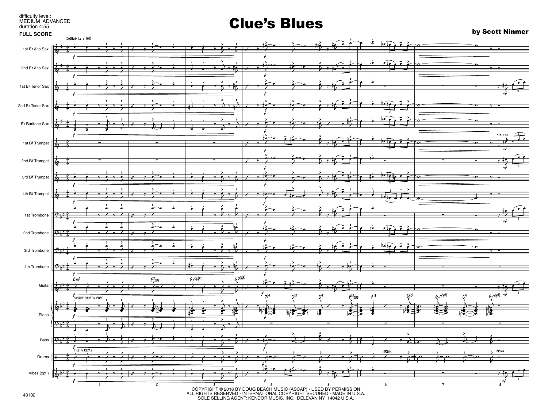 Download Scott Ninmer Clue's Blues - Full Score Sheet Music
