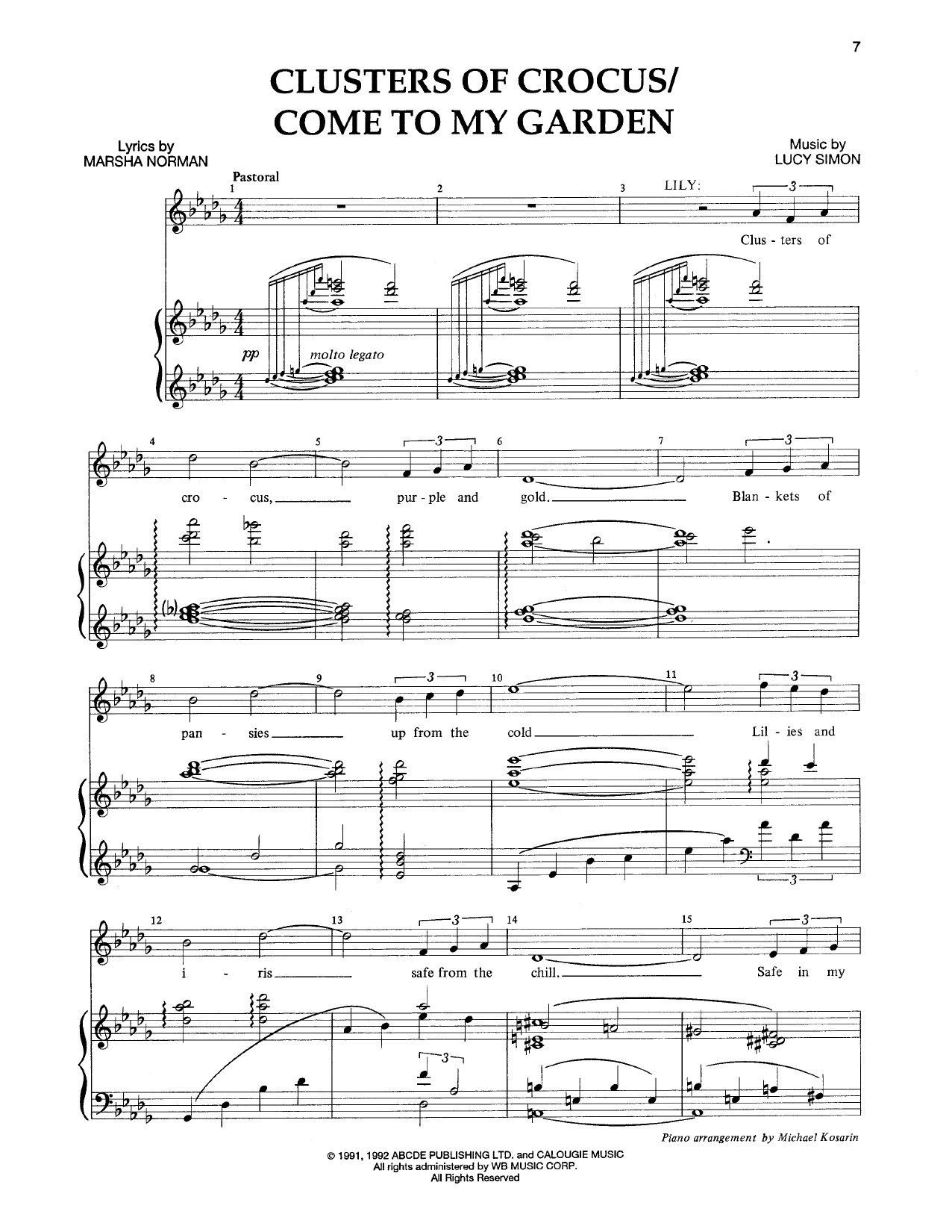 Download Marsha Norman & Lucy Simon Clusters Of Crocus (Opening Dream) Sheet Music