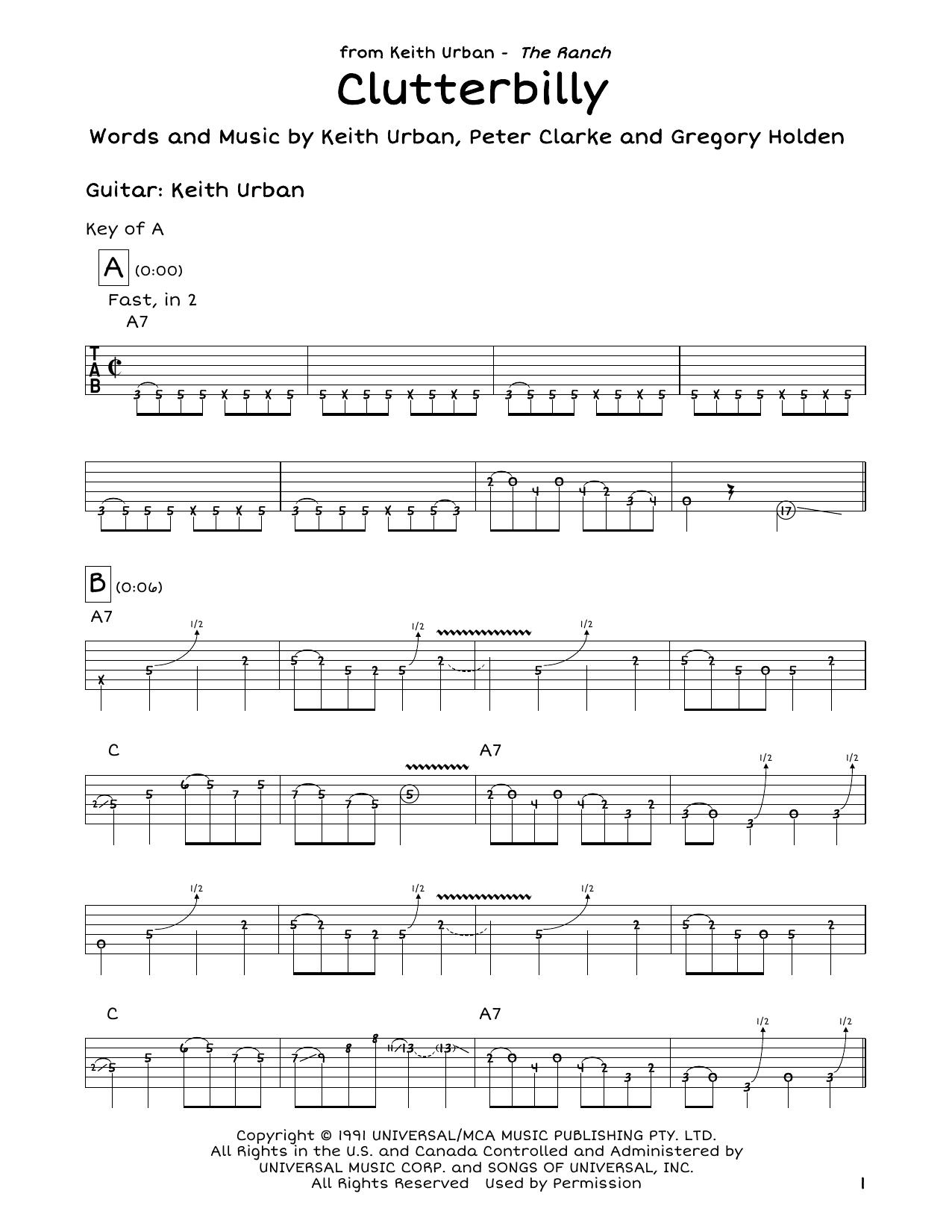 Download Keith Urban Clutterbilly Sheet Music