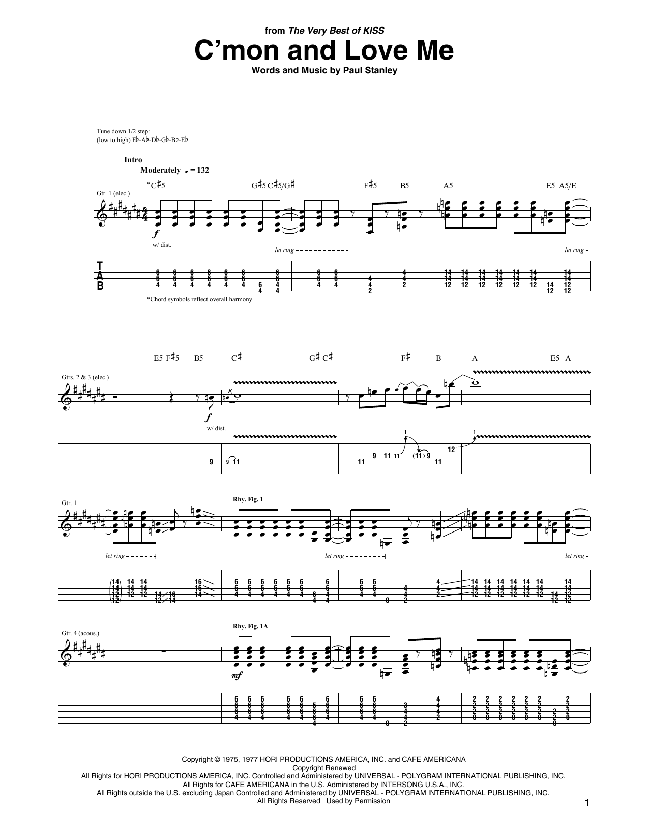 Download KISS C'mon And Love Me Sheet Music