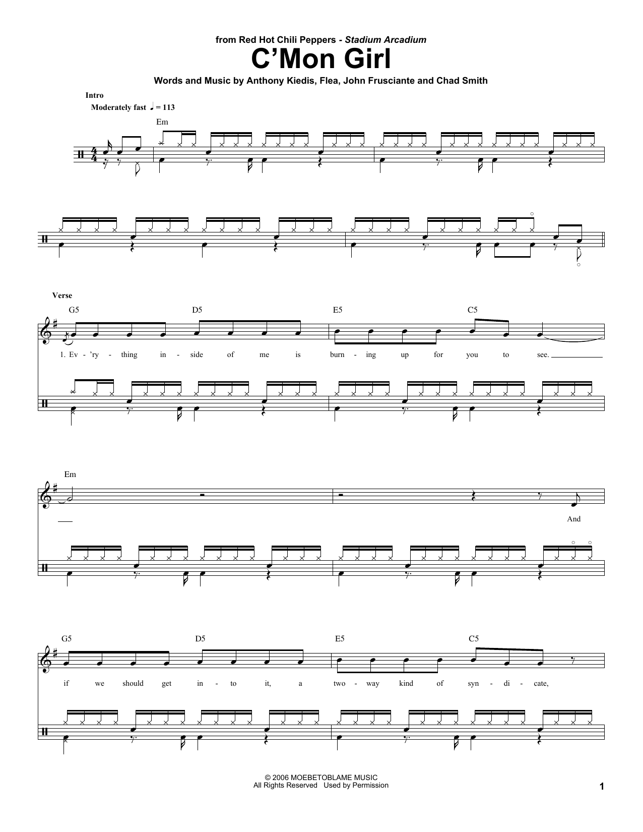 Download Red Hot Chili Peppers C'Mon Girl Sheet Music