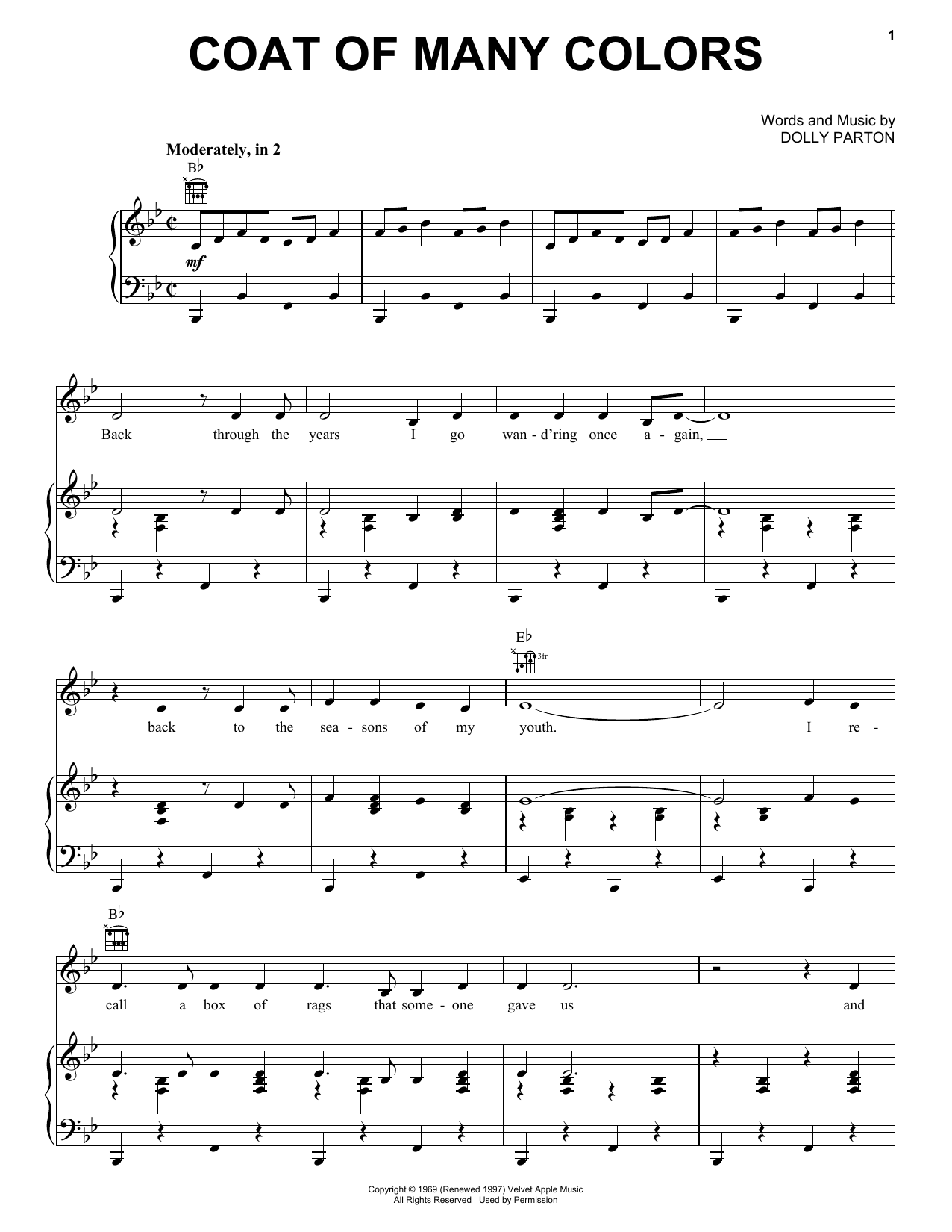 Download Dolly Parton Coat Of Many Colors Sheet Music