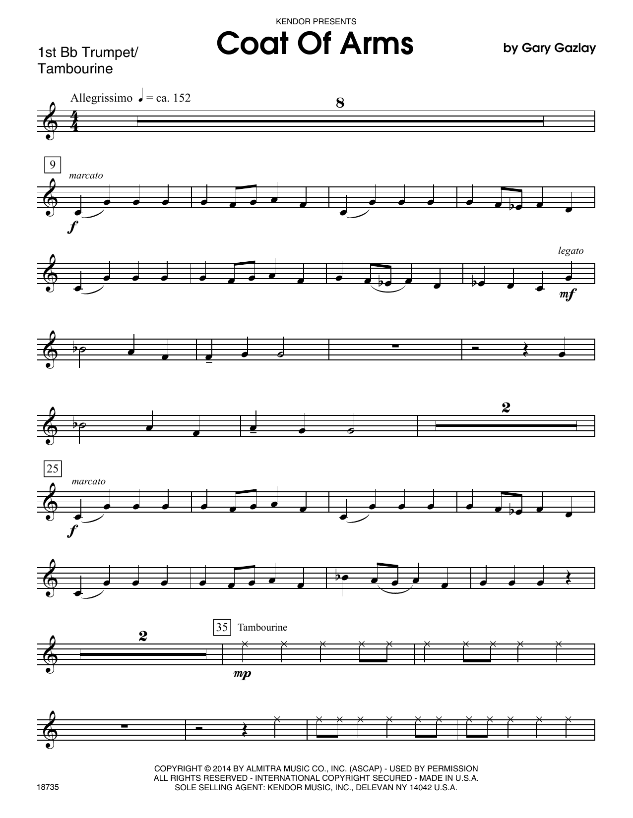 Download Gary Gazlay Coat Of Arms - 1st Bb Trumpet Sheet Music