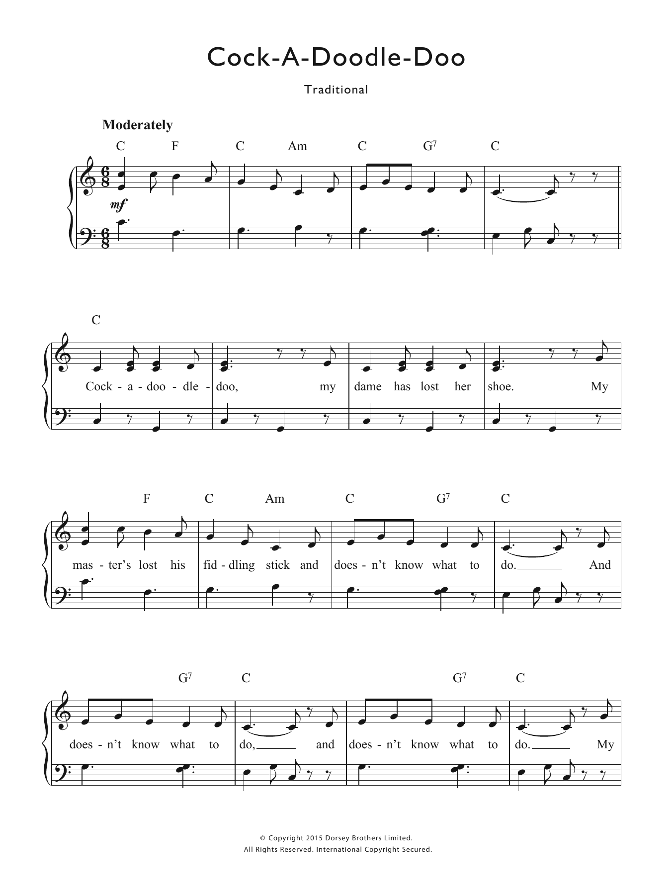 Download Traditional Nursery Rhyme Cock-A-Doodle-Doo Sheet Music