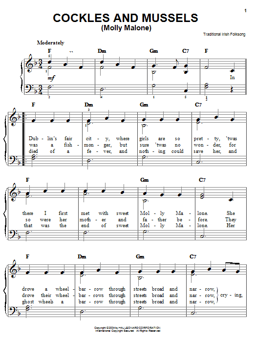Download Irish Folksong Cockles And Mussels (Molly Malone) Sheet Music