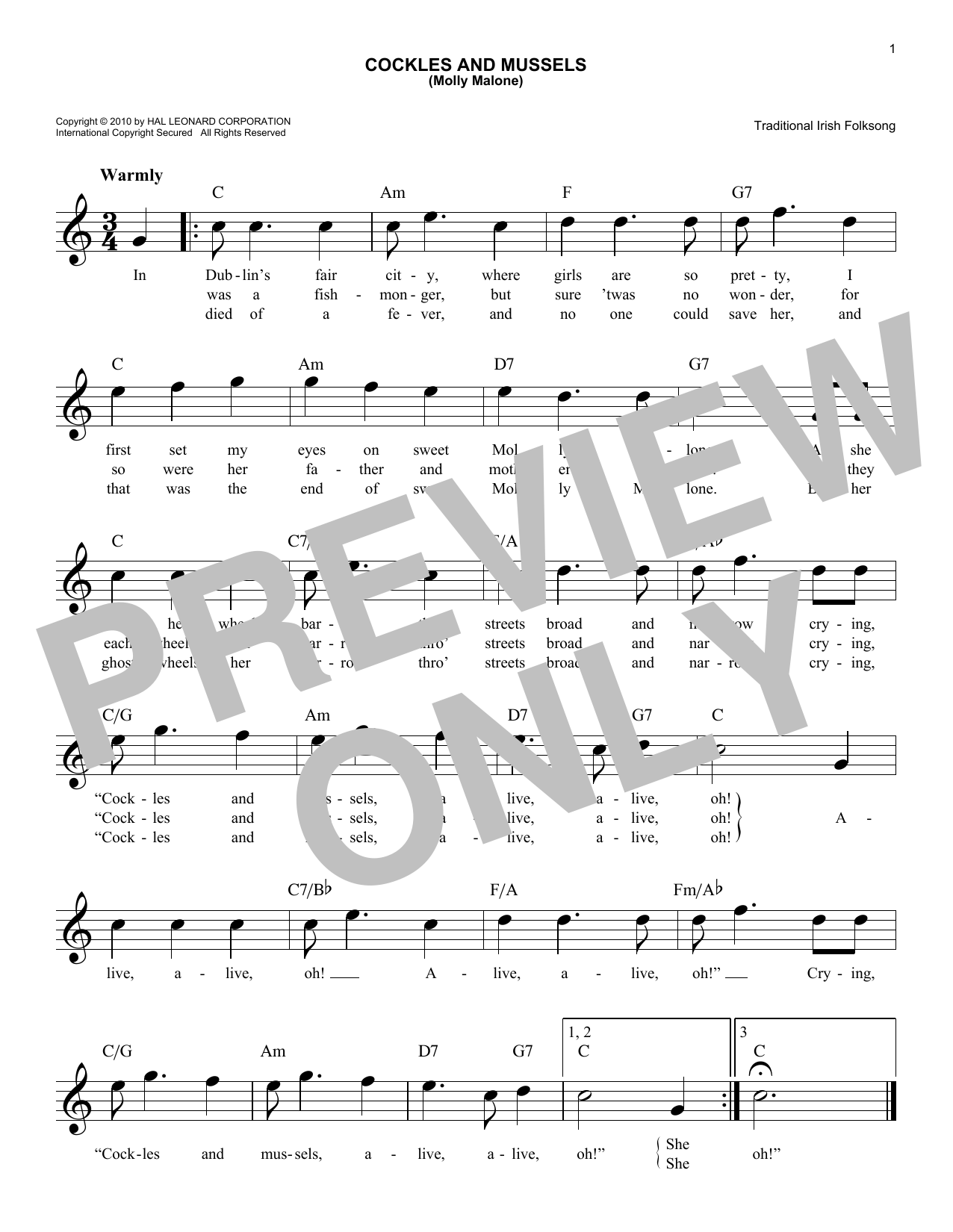 Download Traditional Irish Folksong Cockles And Mussels (Molly Malone) Sheet Music