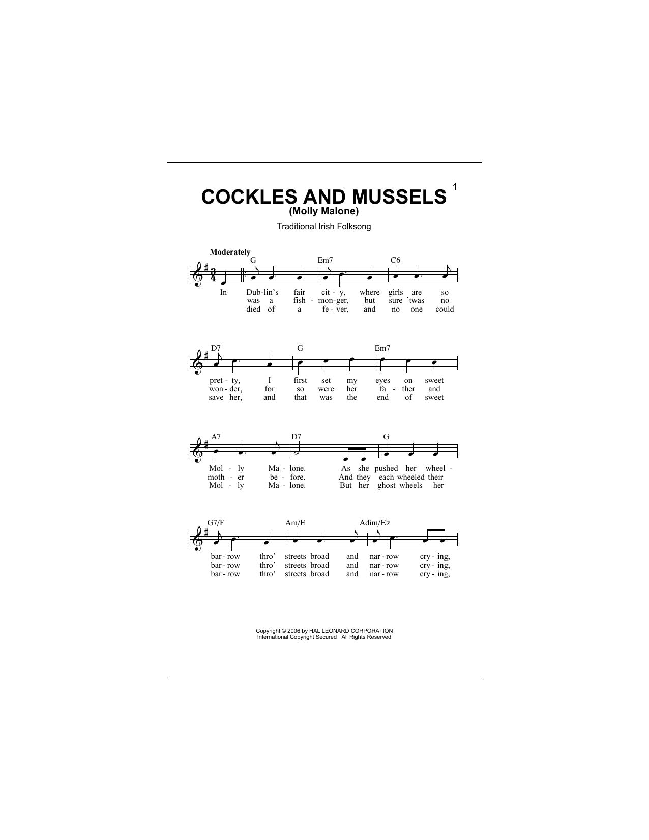 Download Traditional Irish Folksong Cockles And Mussels (Molly Malone) Sheet Music