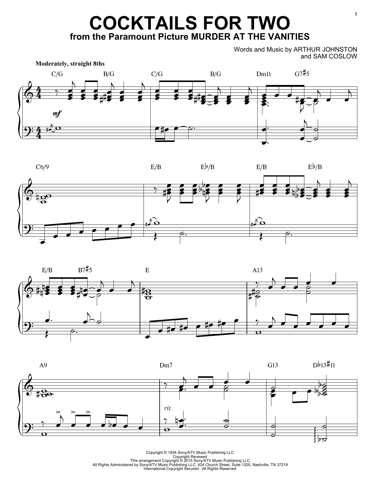 Download Spike Jones & His City Slickers Cocktails For Two [Jazz version] (arr. Sheet Music