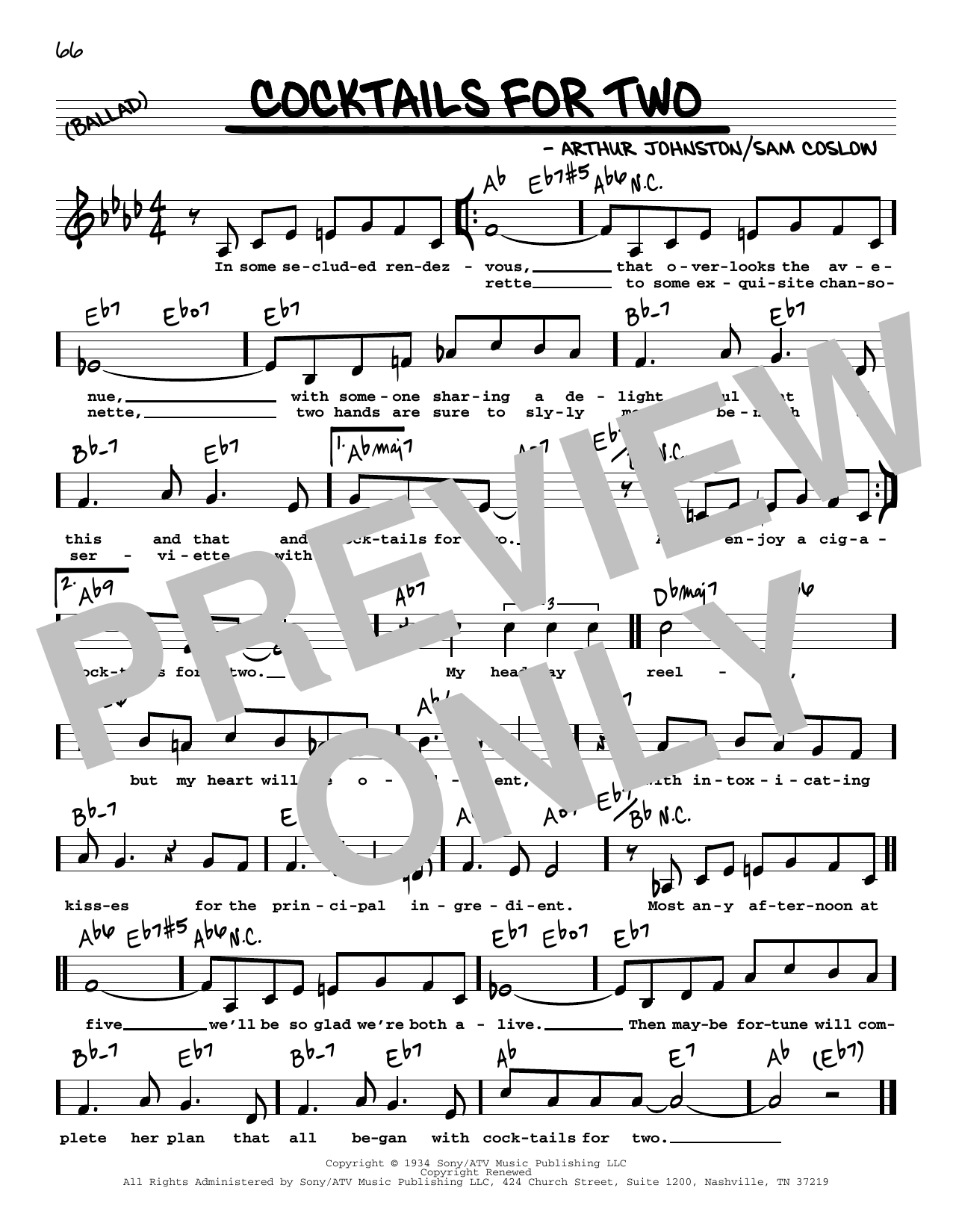 Download Spike Jones & His City Slickers Cocktails For Two (Low Voice) Sheet Music