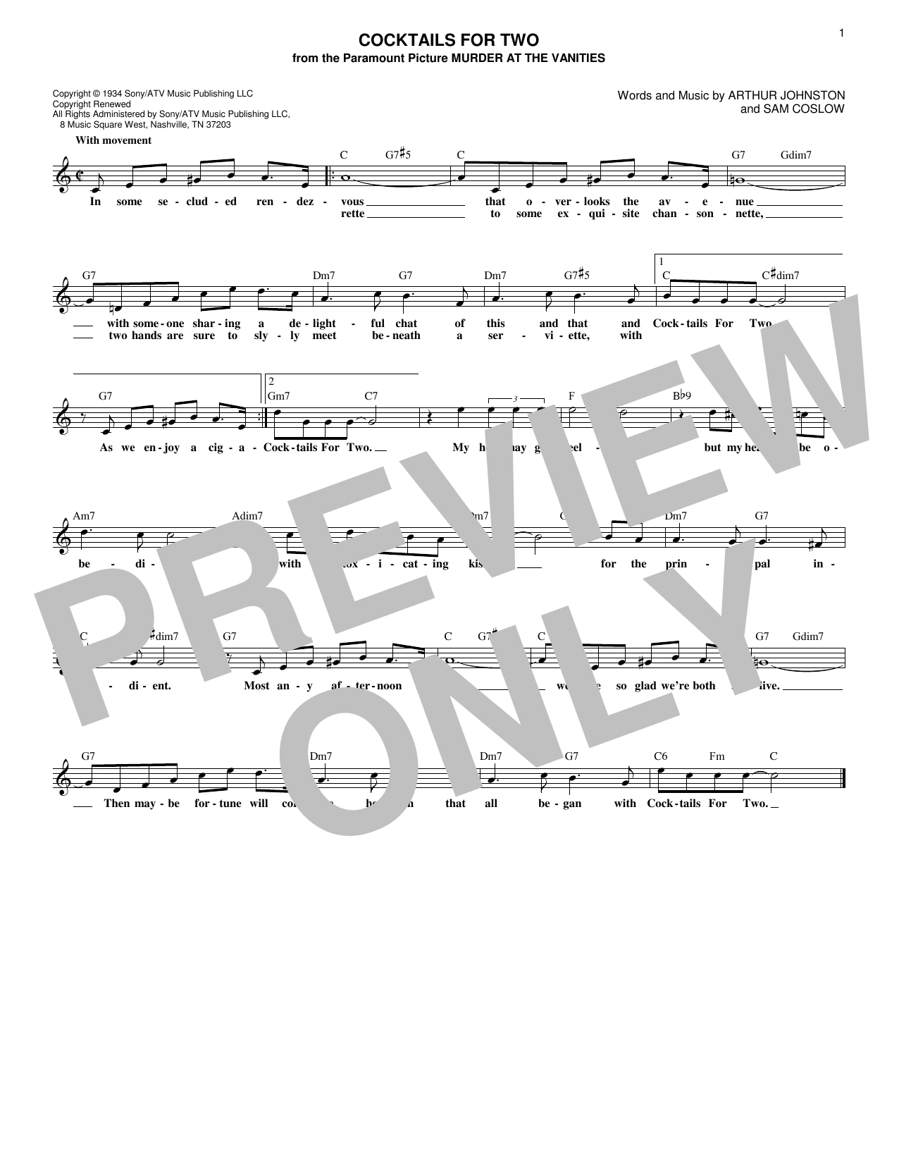 Download Sam Coslow Cocktails For Two Sheet Music