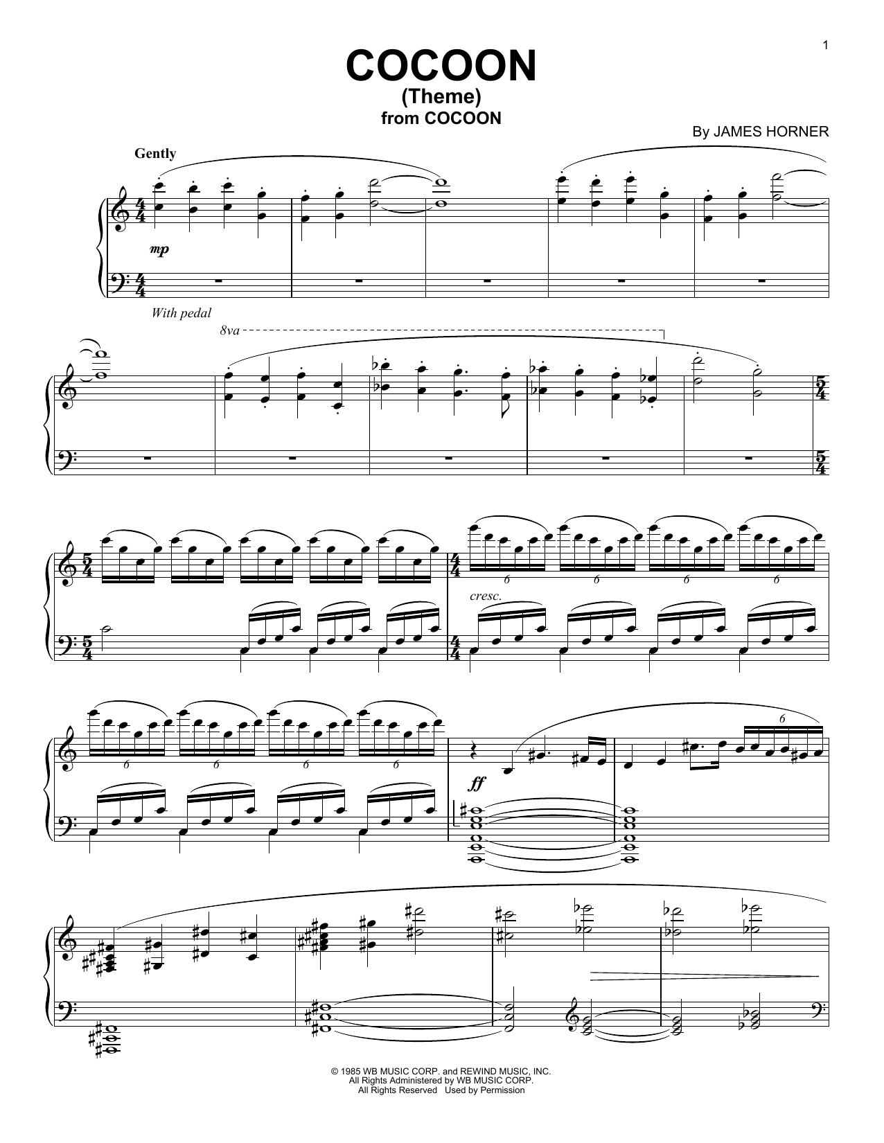Download James Horner Cocoon (Theme) Sheet Music