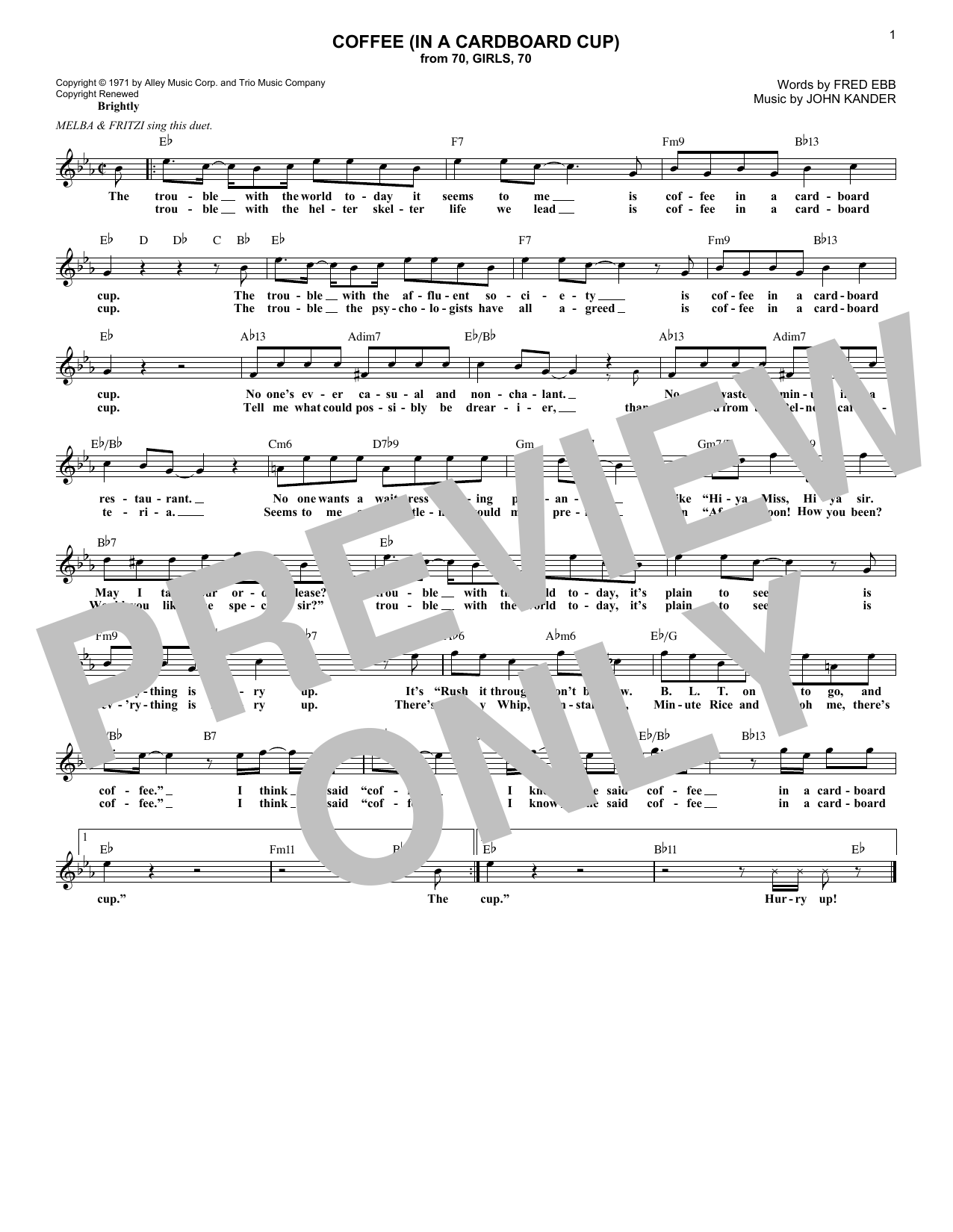 Download Fred Ebb Coffee (In A Cardboard Cup) Sheet Music