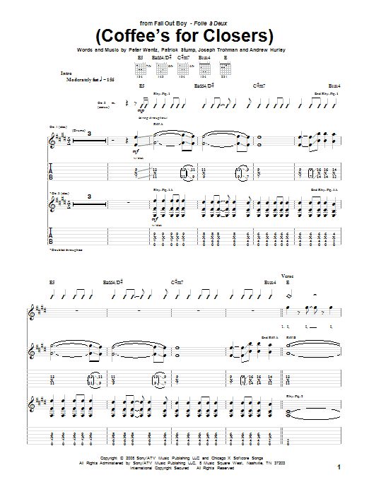 Download Fall Out Boy (Coffee's For Closers) Sheet Music