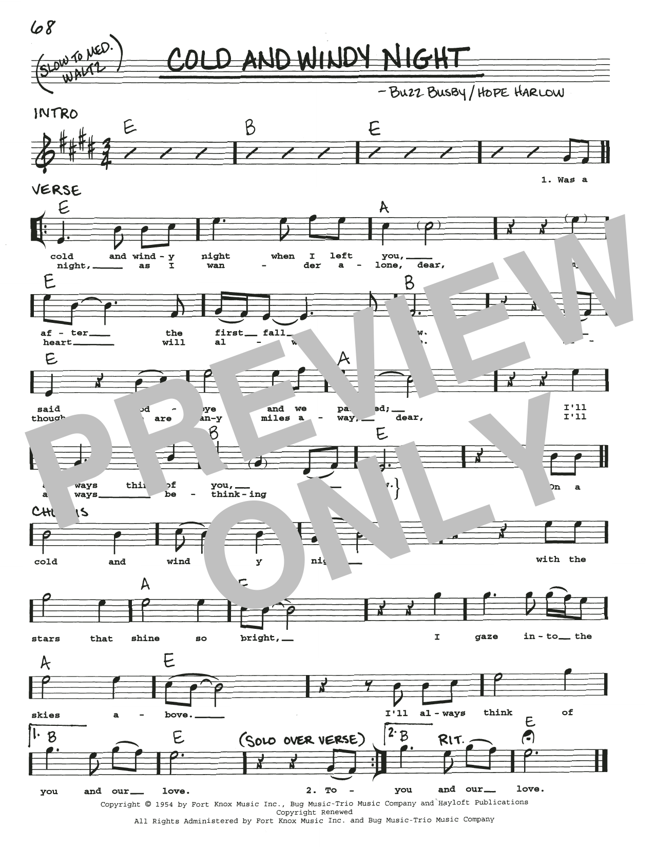 Download Buzz Busby Cold And Windy Night Sheet Music