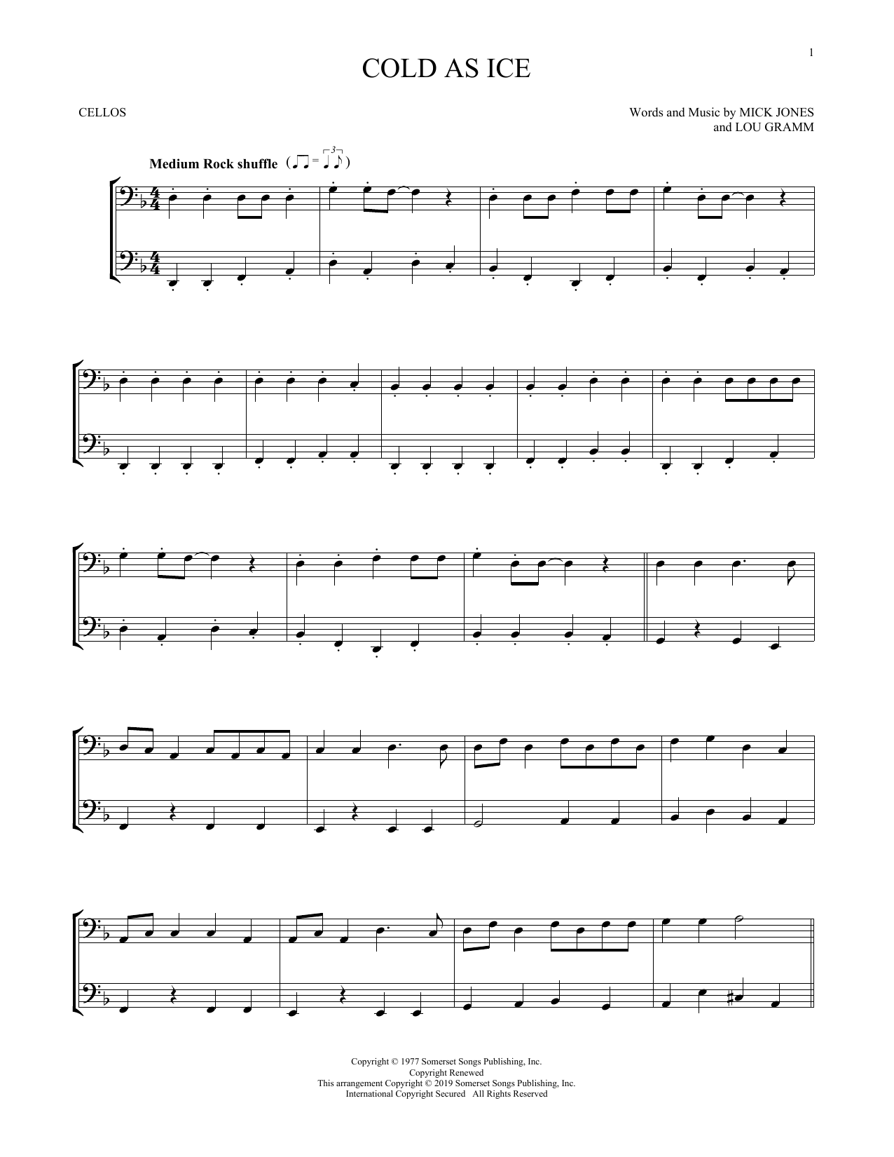 Download Foreigner Cold As Ice Sheet Music