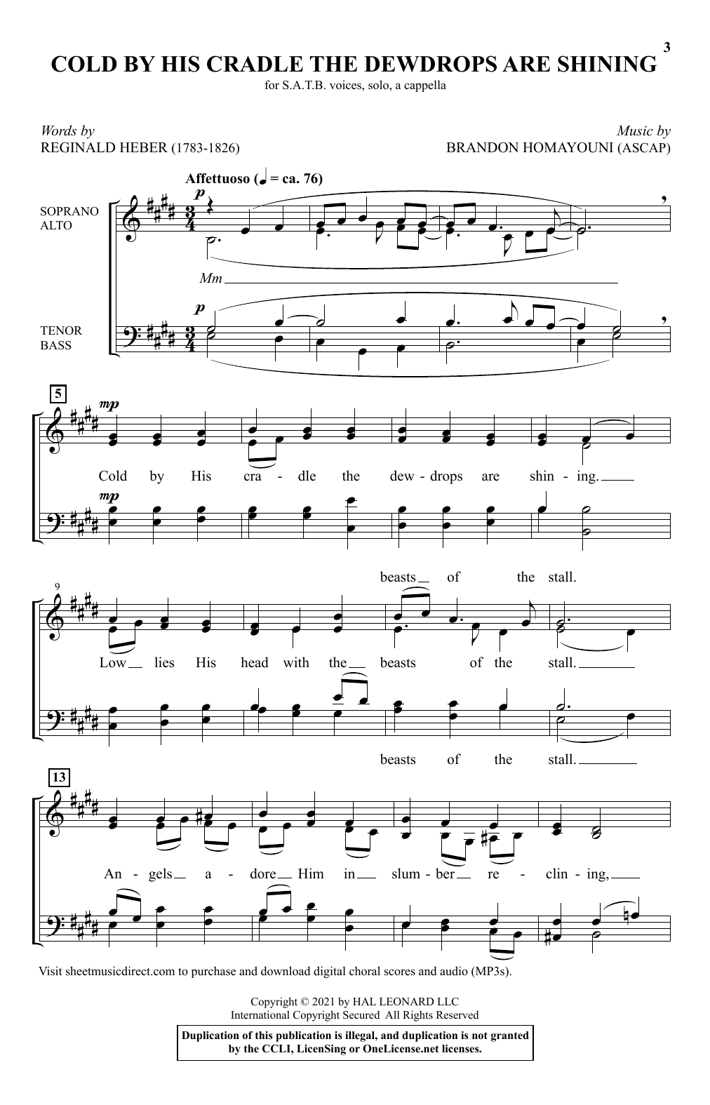 Download Reginald Heber and Brandon Homayouni Cold By His Cradle The Dewdrops Are Shi Sheet Music