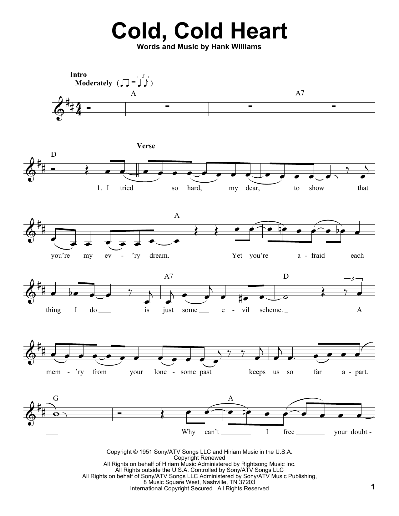 Download Hank Williams Cold, Cold Heart Sheet Music