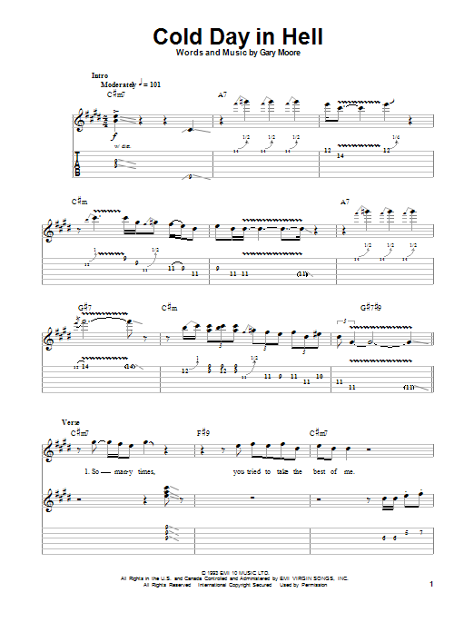 Download Gary Moore Cold Day In Hell Sheet Music