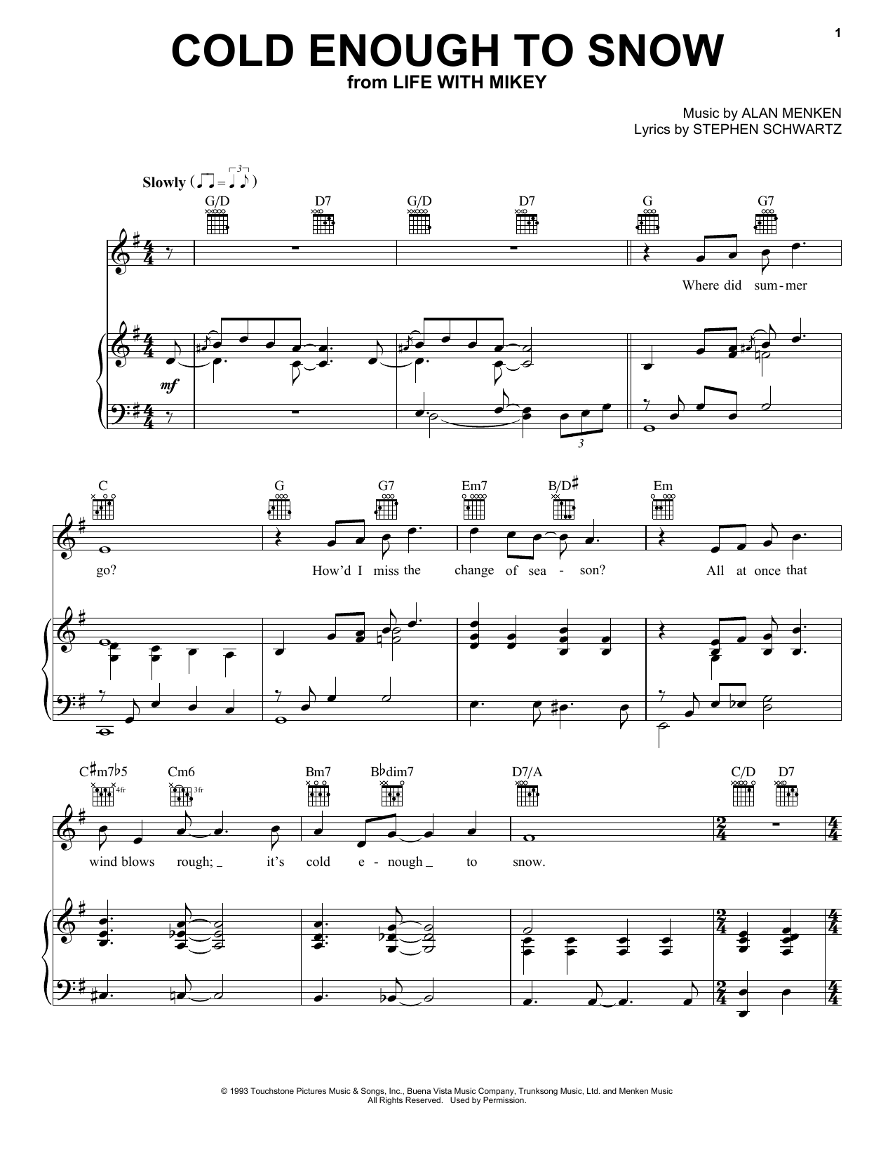 Download Alan Menken Cold Enough To Snow (from Life With Mik Sheet Music