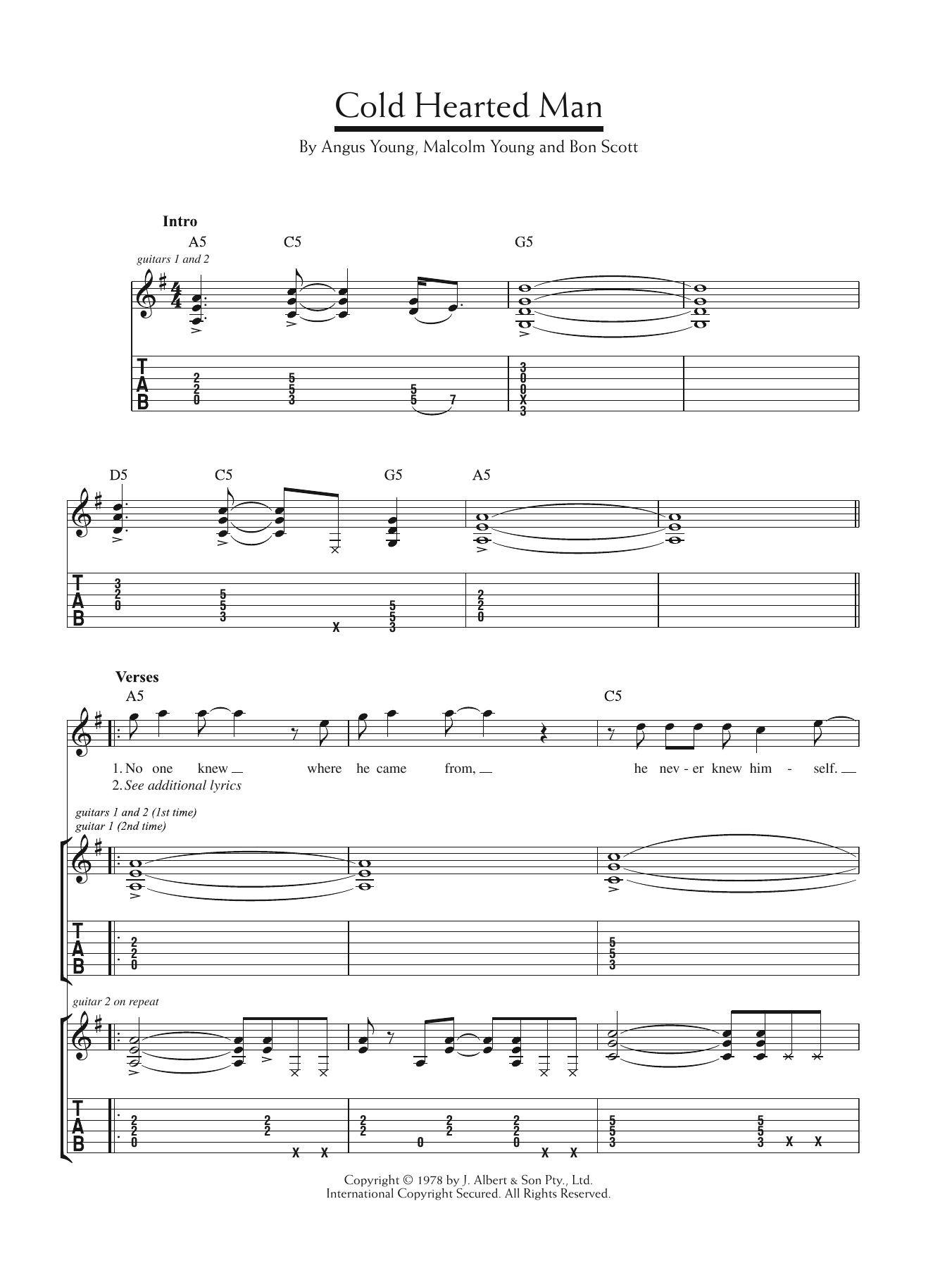 Download AC/DC Cold Hearted Man Sheet Music