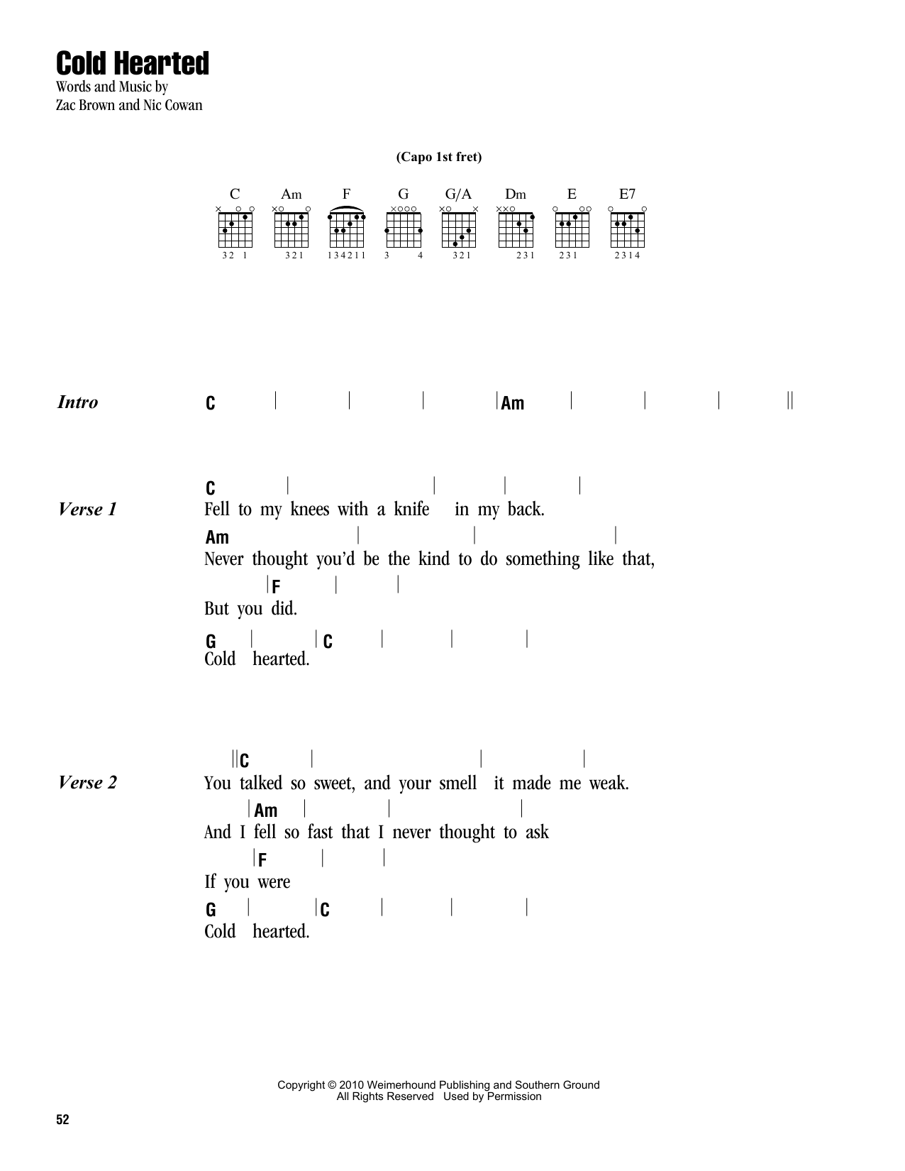 Download Zac Brown Band Cold Hearted Sheet Music