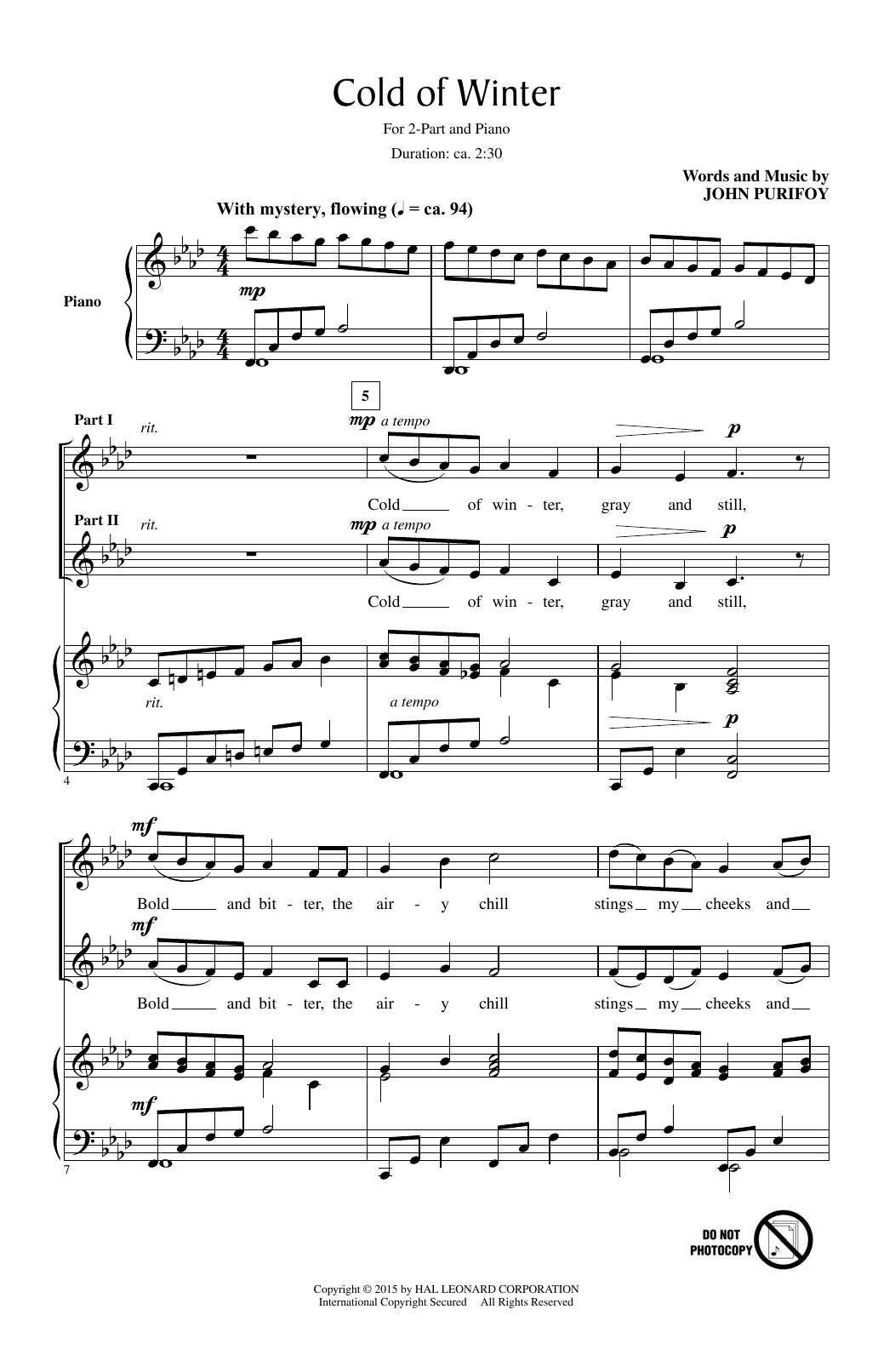 Download John Purifoy Cold Of Winter Sheet Music