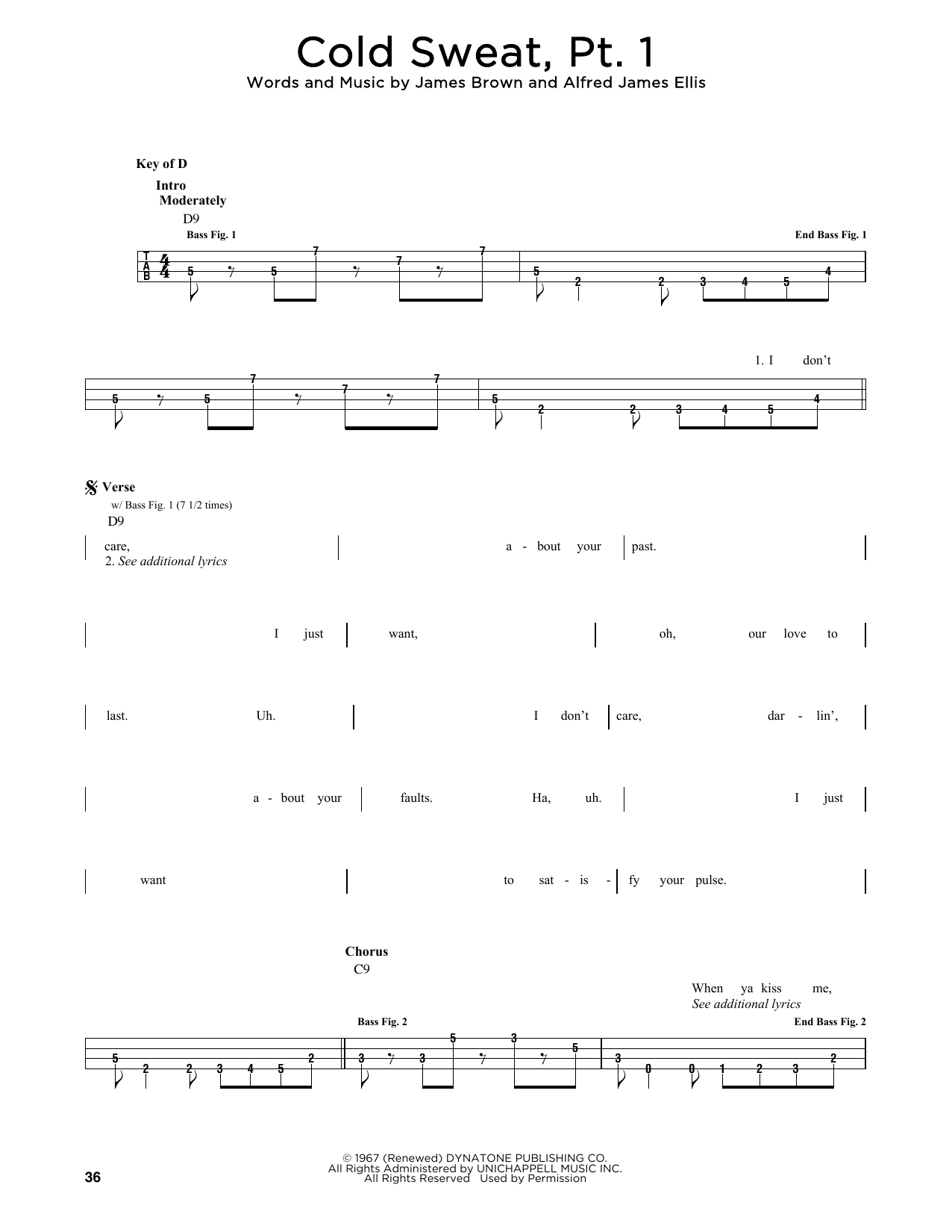 James Brown Cold Sweat, Pt. 1 sheet music notes printable PDF score