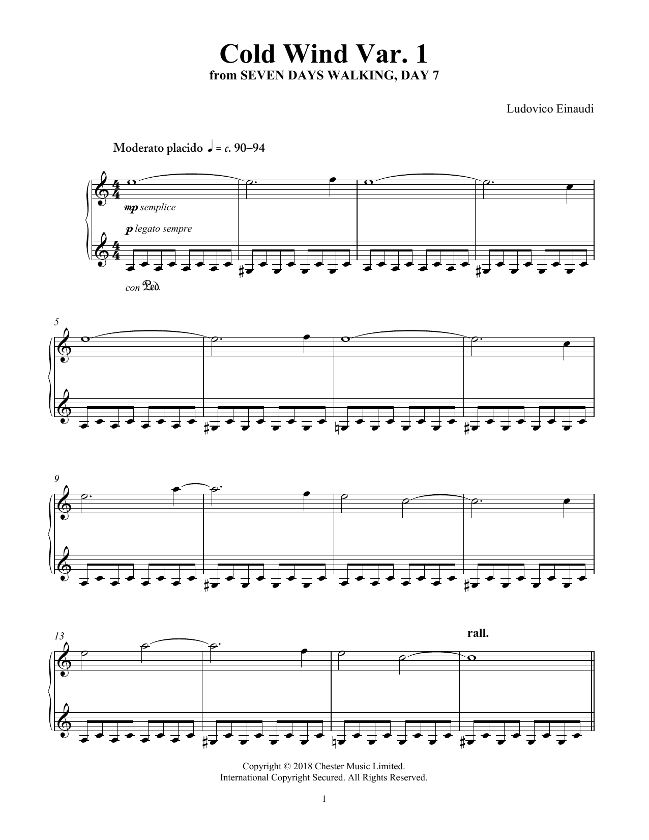 Download Ludovico Einaudi Cold Wind Var. 1 (from Seven Days Walki Sheet Music
