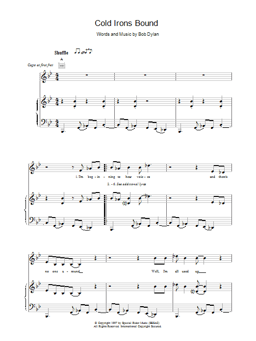 Bob Dylan Cold Irons Bound sheet music notes printable PDF score