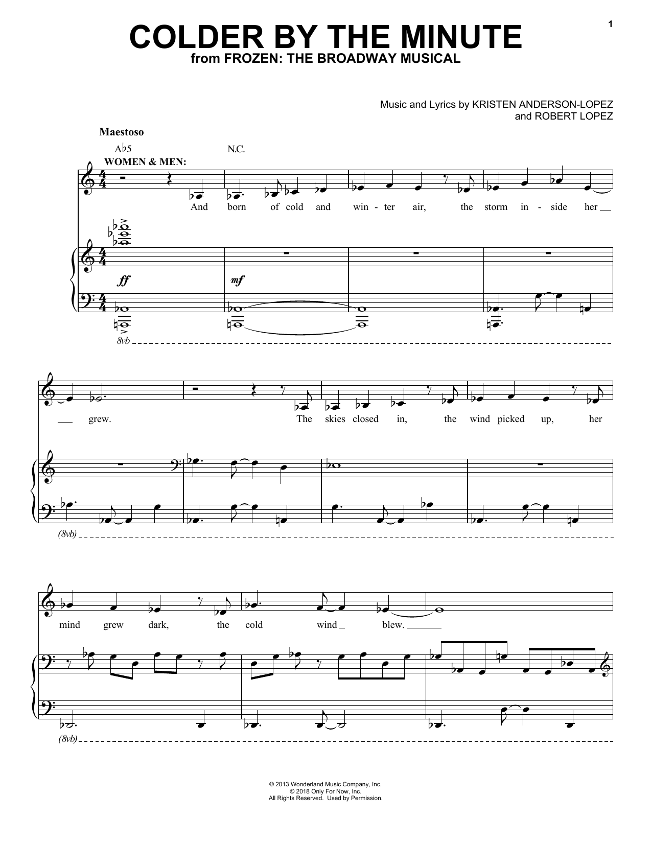 Download Kristen Anderson-Lopez & Robert Lope Colder By The Minute Sheet Music